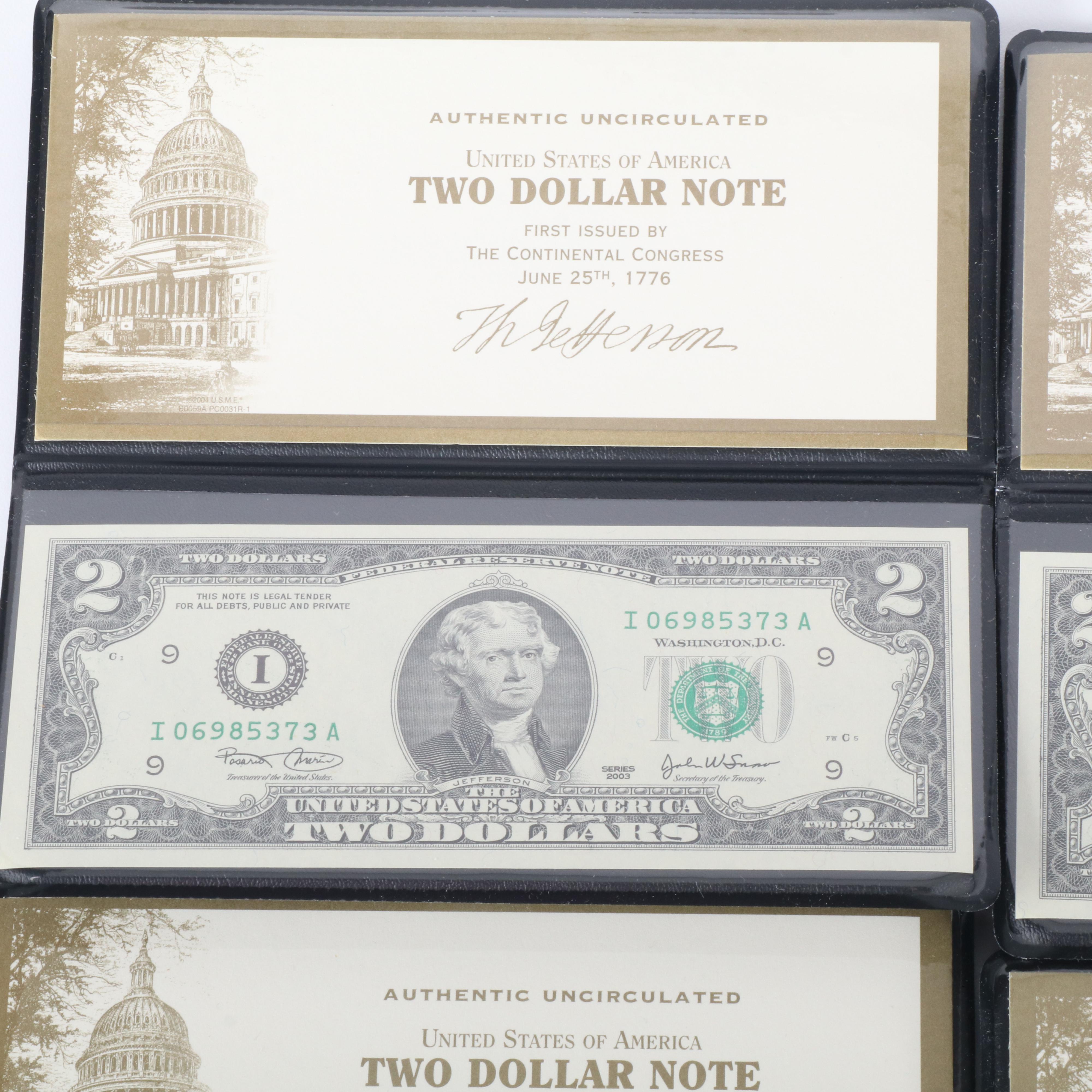 Eighteen Uncirculated $2 Federal Reserve Notes, Series 2003
