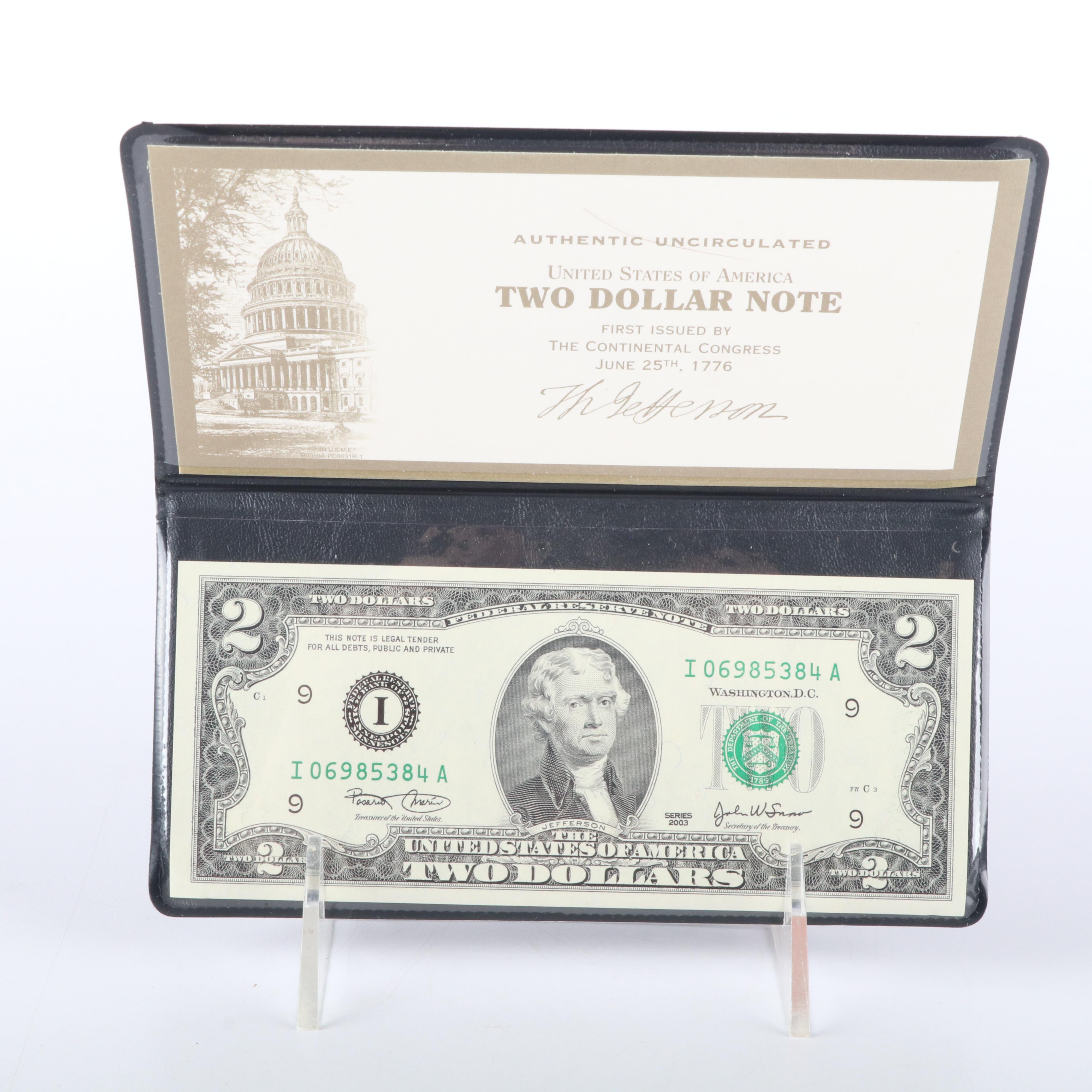 Eighteen Uncirculated $2 Federal Reserve Notes, Series 2003