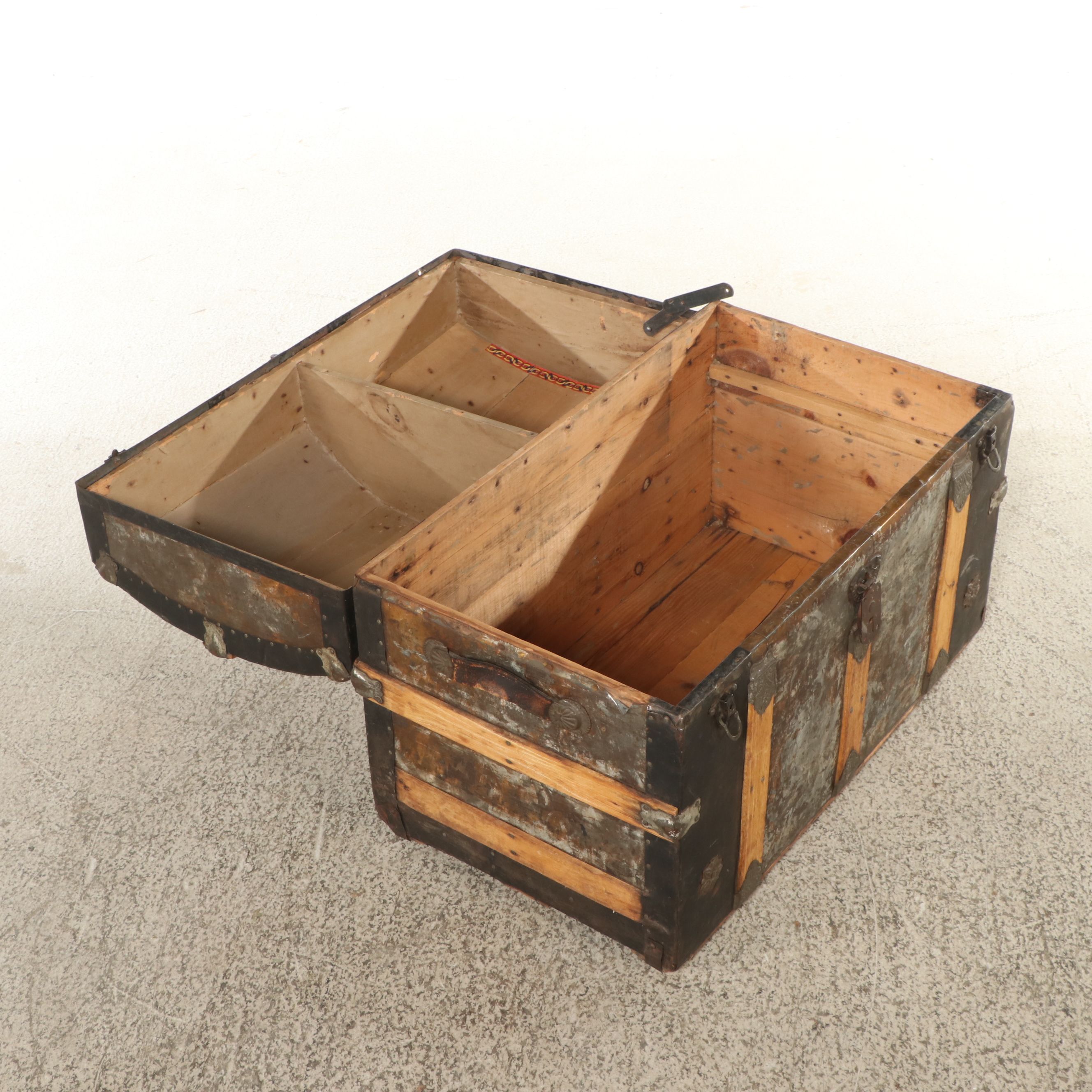 Victorian Metal and Wood Bound Dome Top Trunk