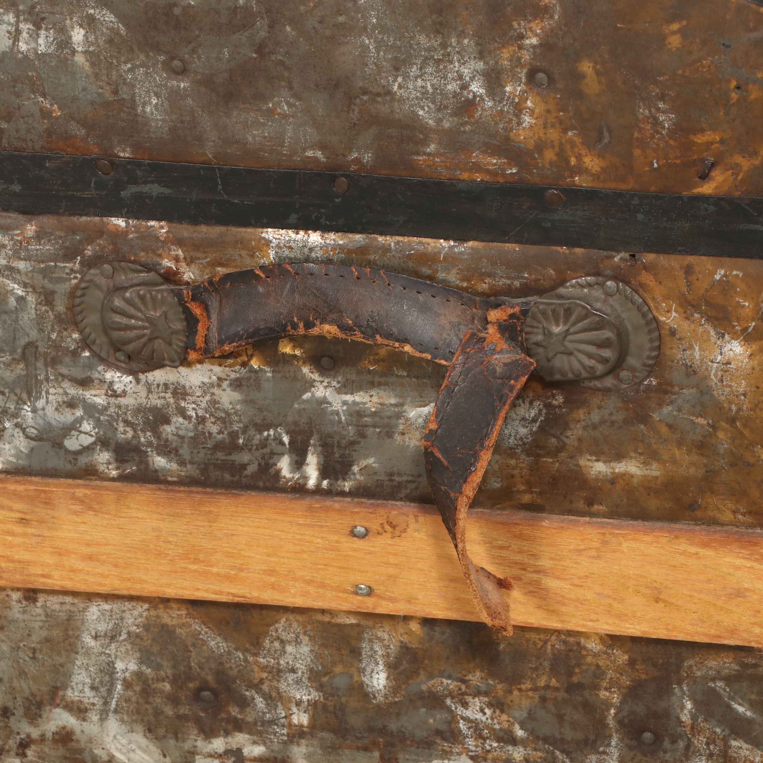 Victorian Metal and Wood Bound Dome Top Trunk