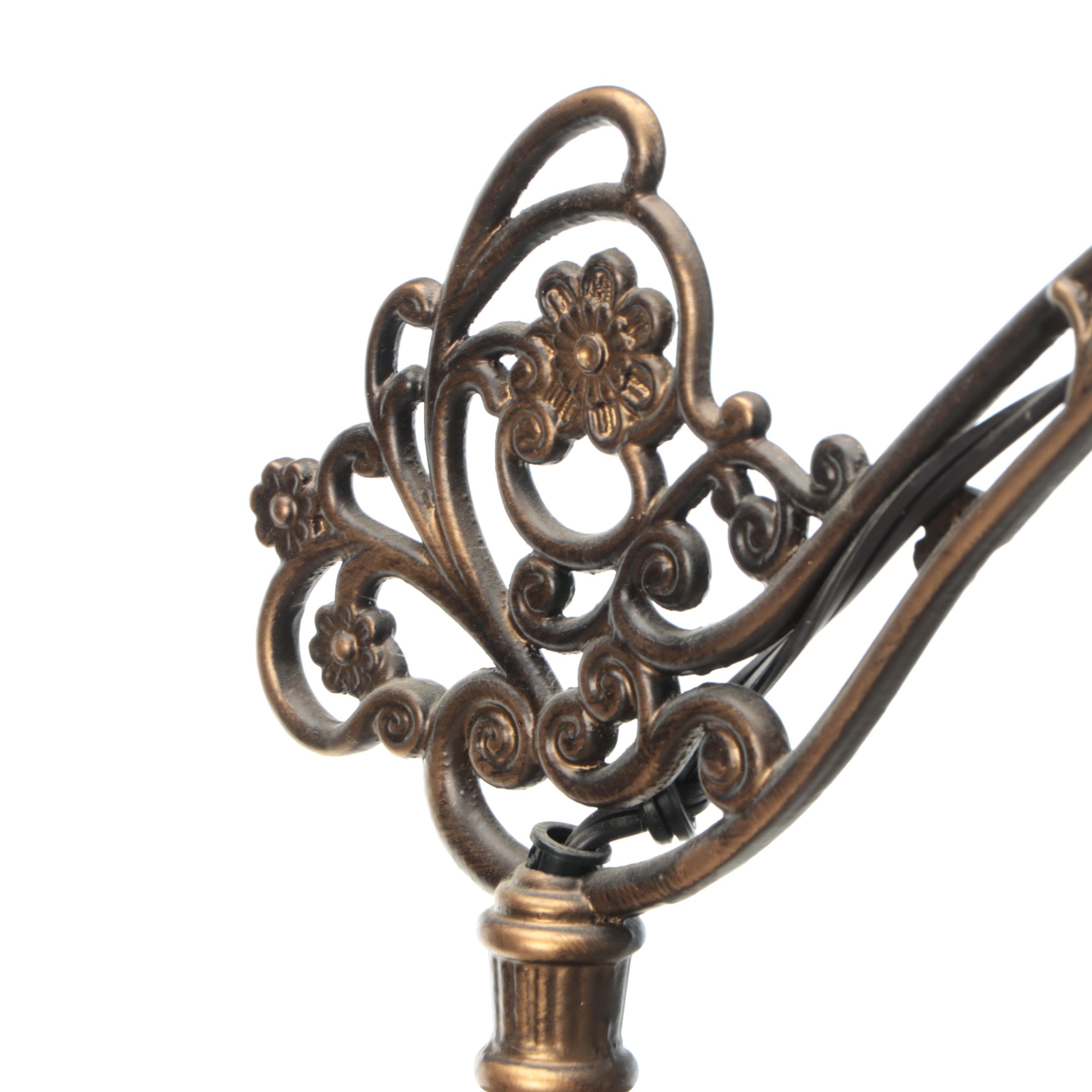 Victorian Style Bridge Arm Floor Lamp with Slag Glass Shade, Vintage