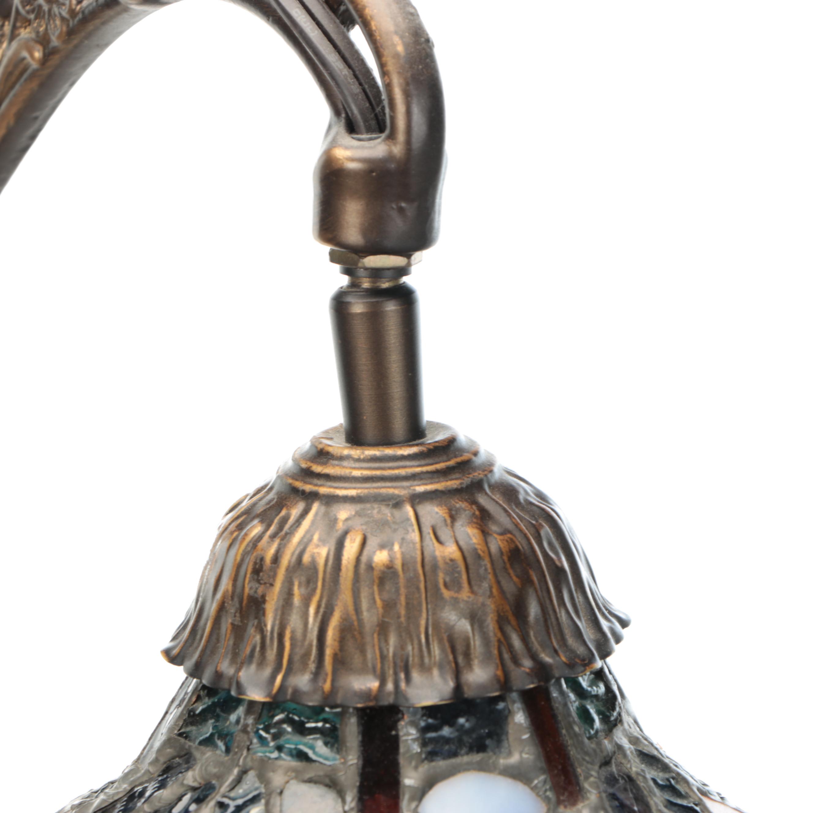 Victorian Style Bridge Arm Floor Lamp with Slag Glass Shade, Vintage