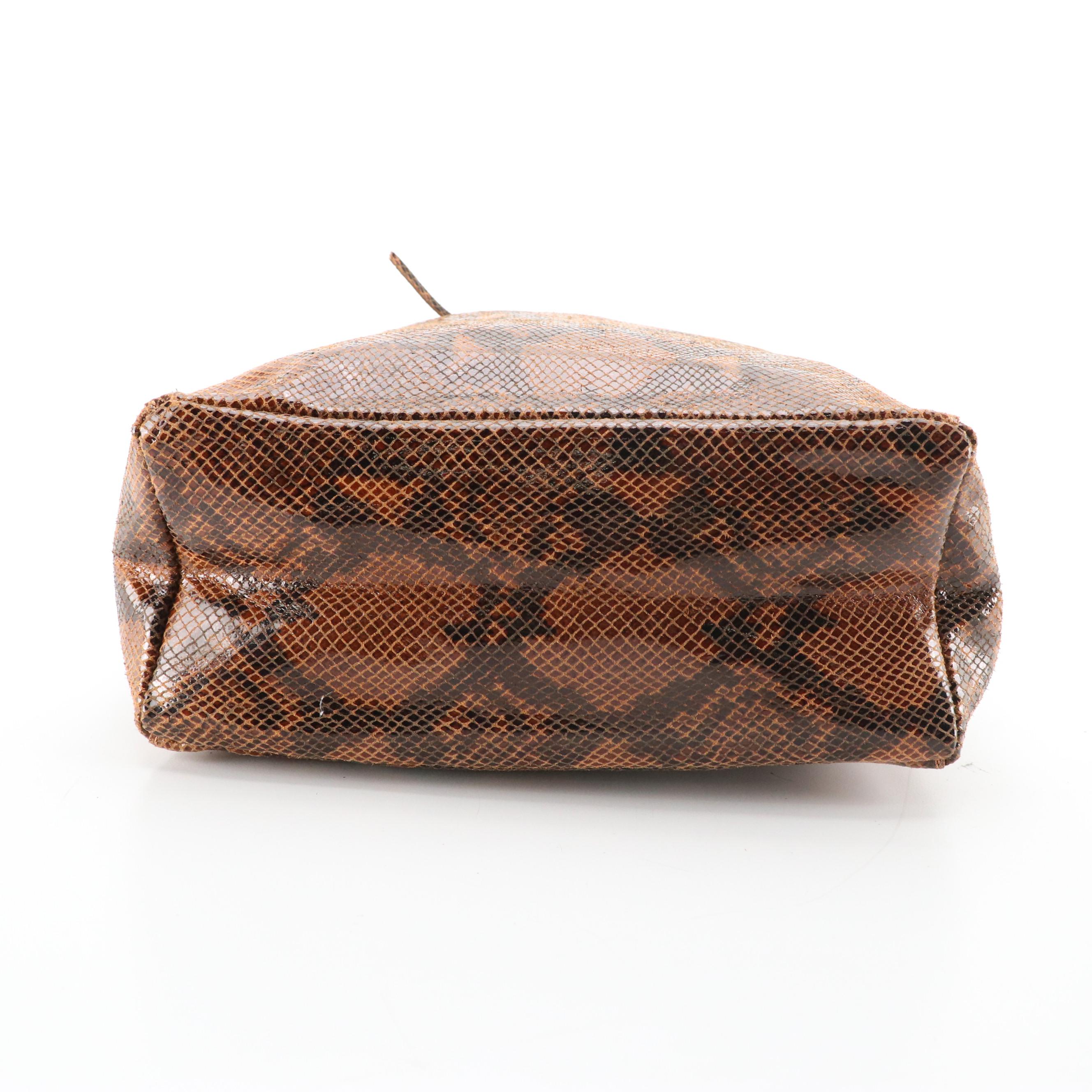 Snakeskin Print Leather Tote Bag