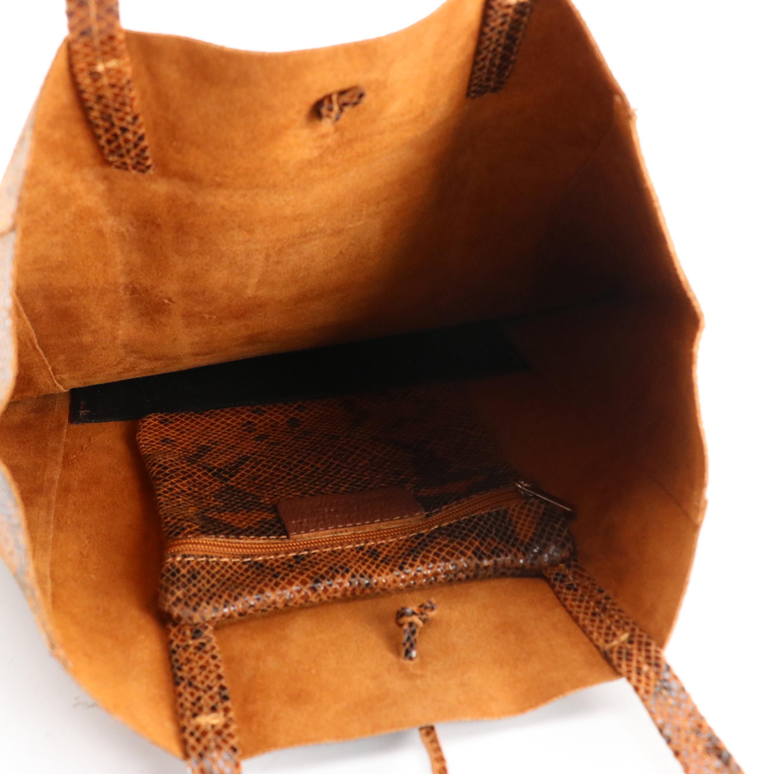 Snakeskin Print Leather Tote Bag