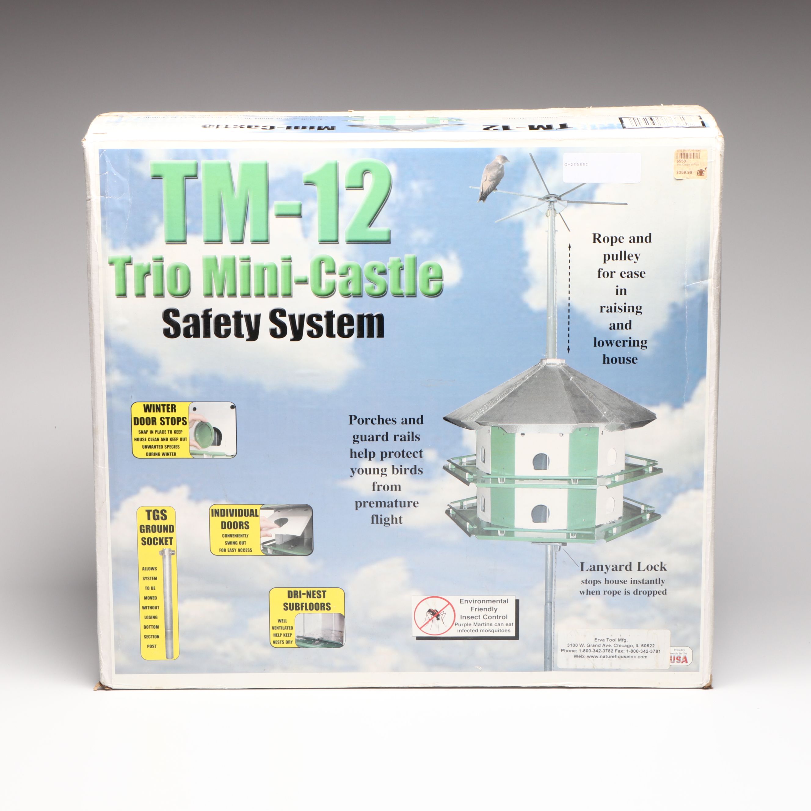 Erva Tool Mfg. TM-12 Trio Mini-Castle 12-Room Purple Martin House