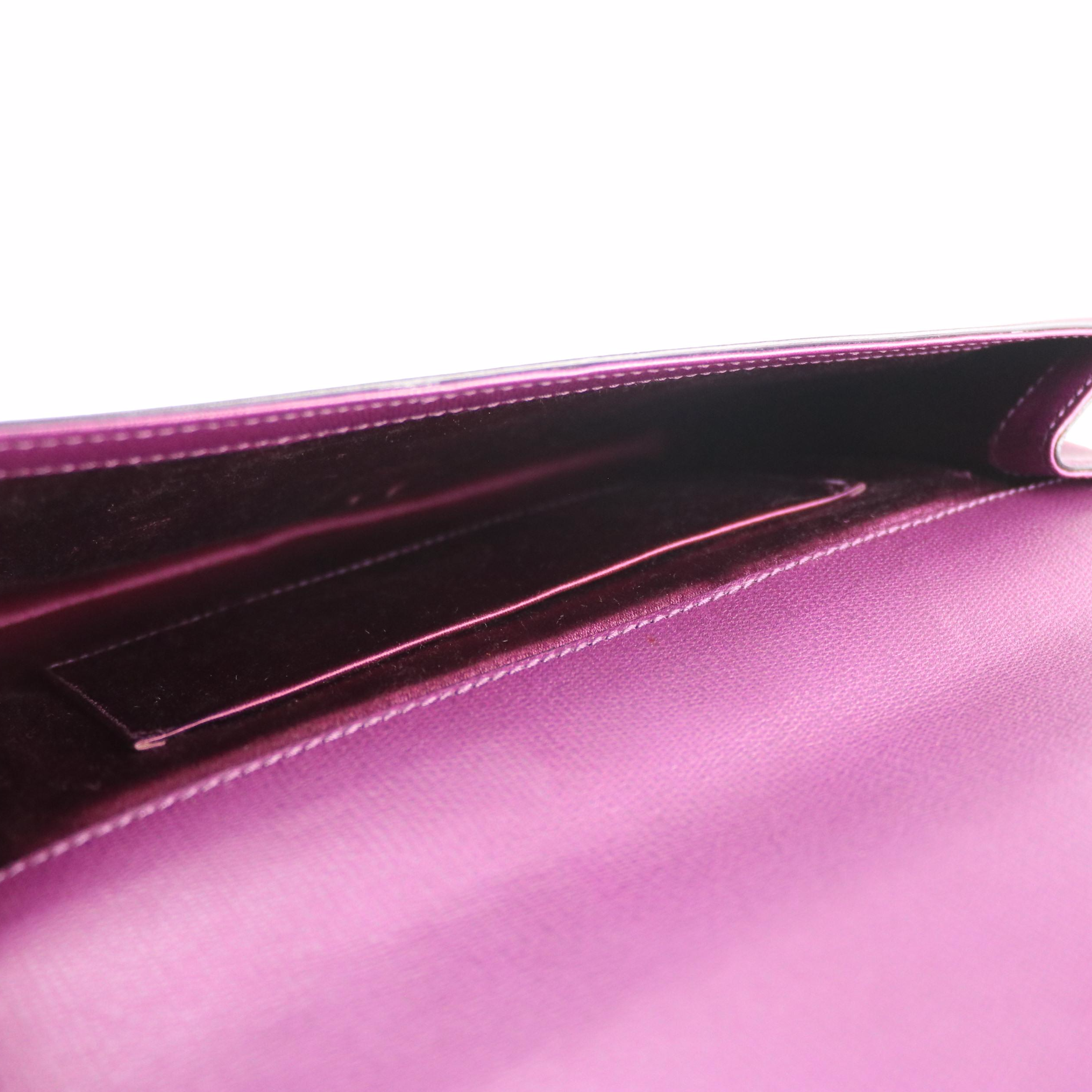 Yves Saint Laurent Y Ligne Flap Clutch in Textured Violet Calfskin Leather