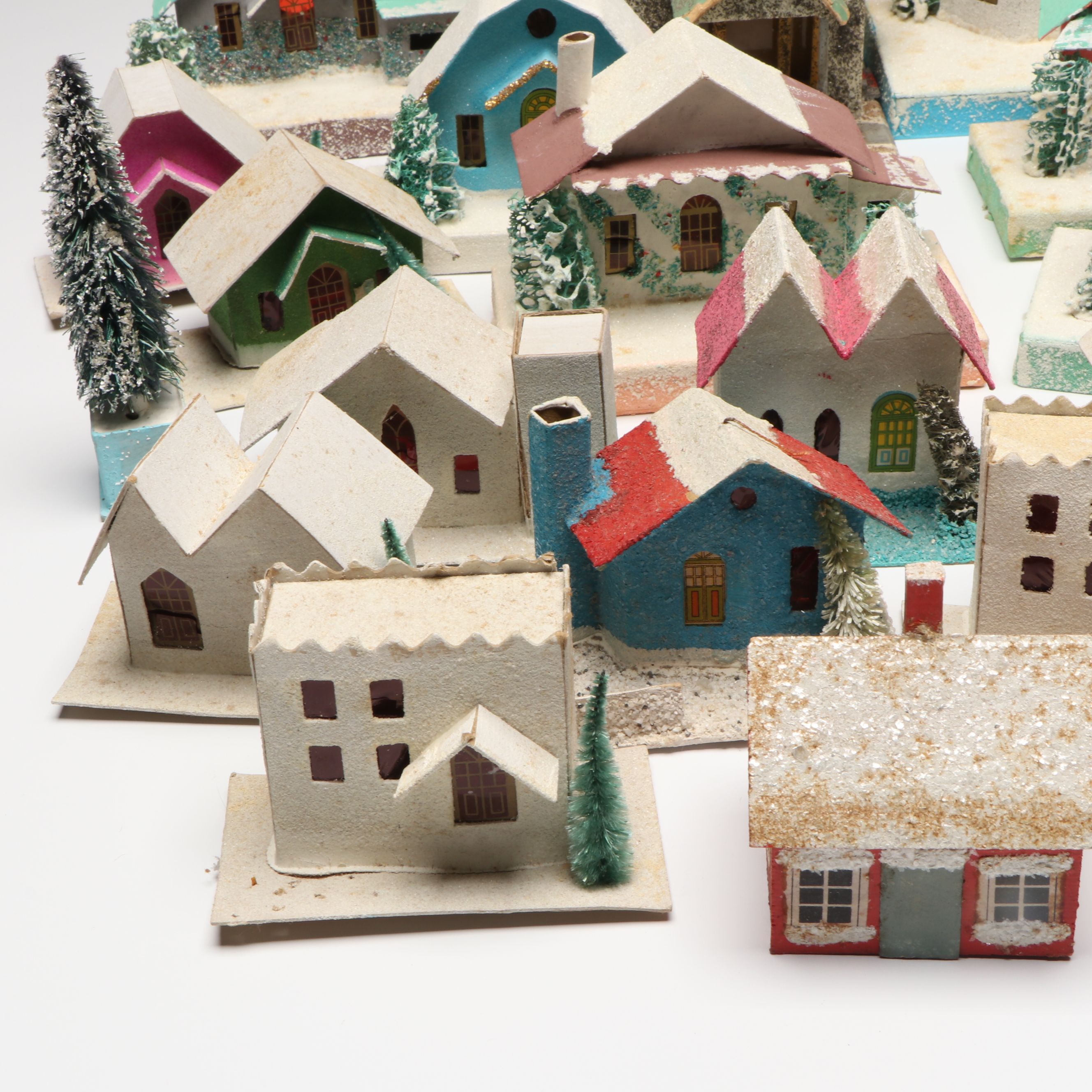 Putz Village with Churches, Houses and Trees, Vintage