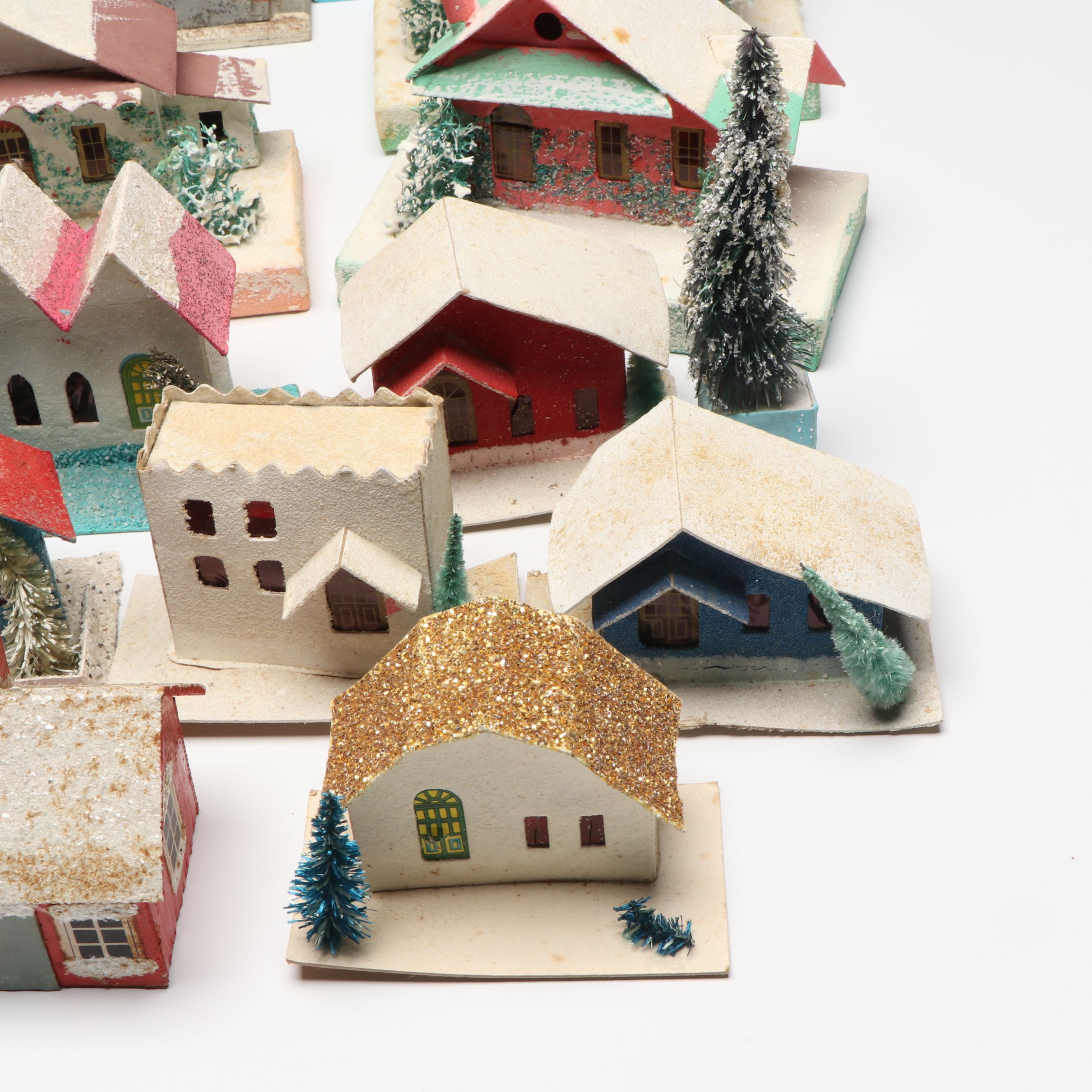 Putz Village with Churches, Houses and Trees, Vintage