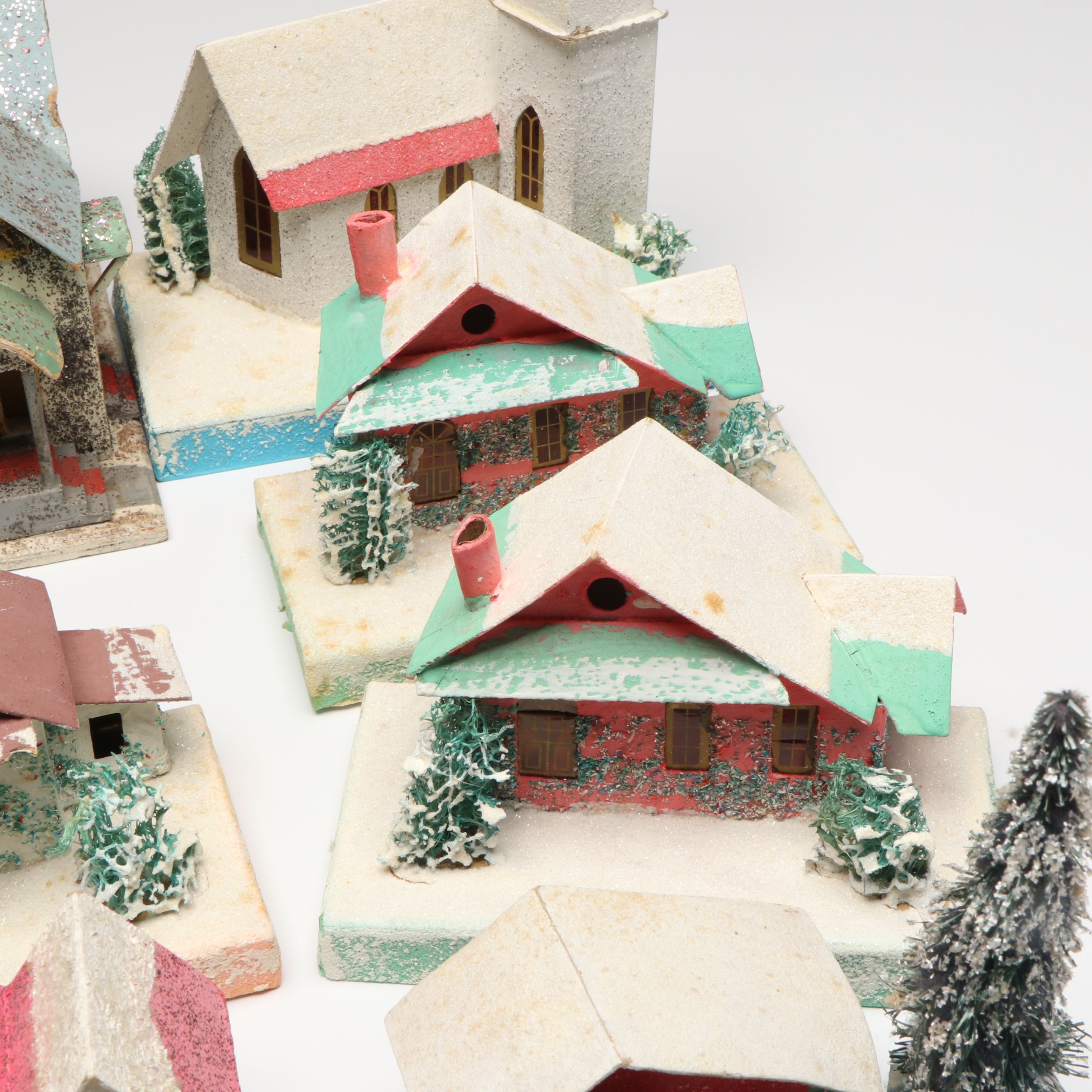 Putz Village with Churches, Houses and Trees, Vintage