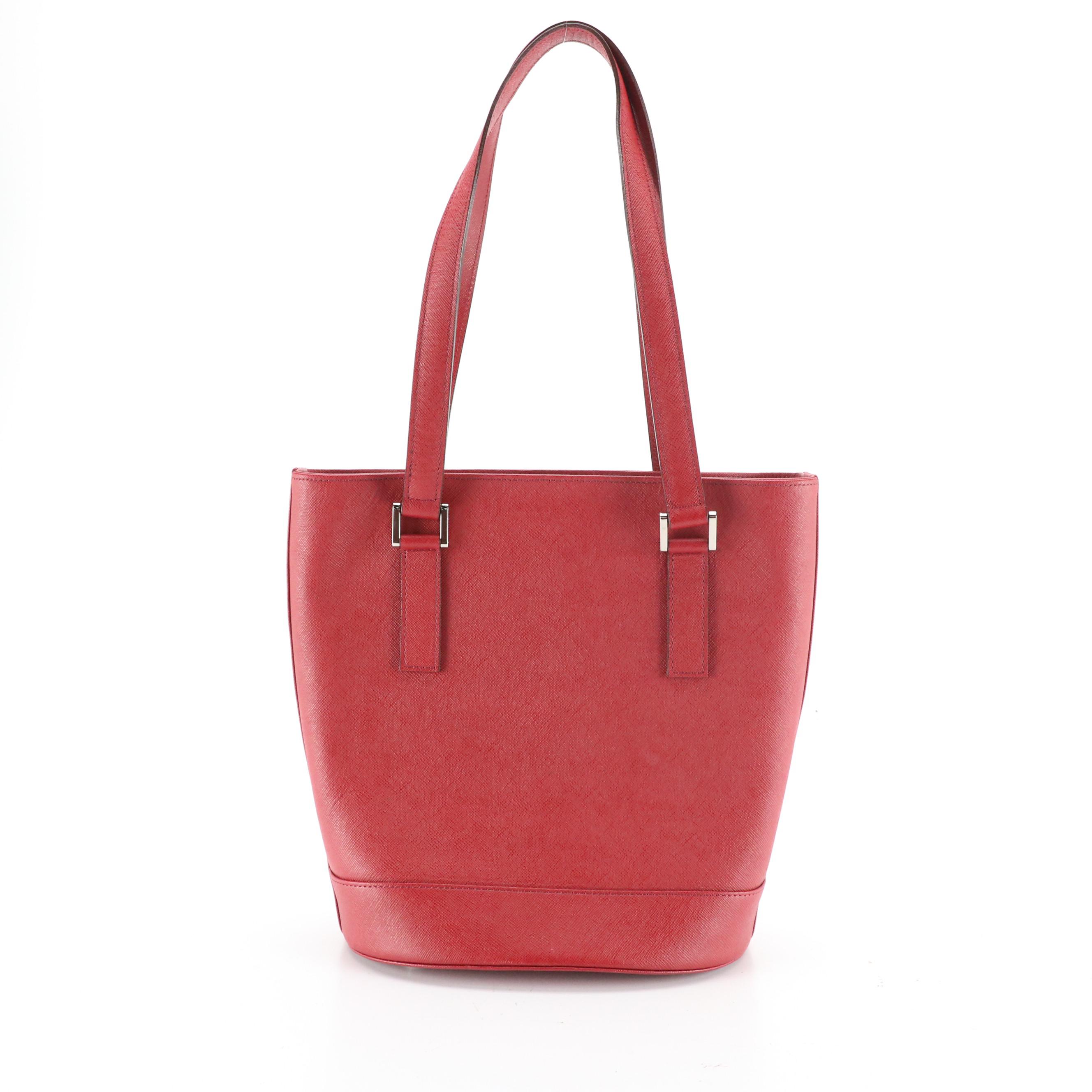 Burberry Front Pocket Bucket Tote in Red Saffiano Leather