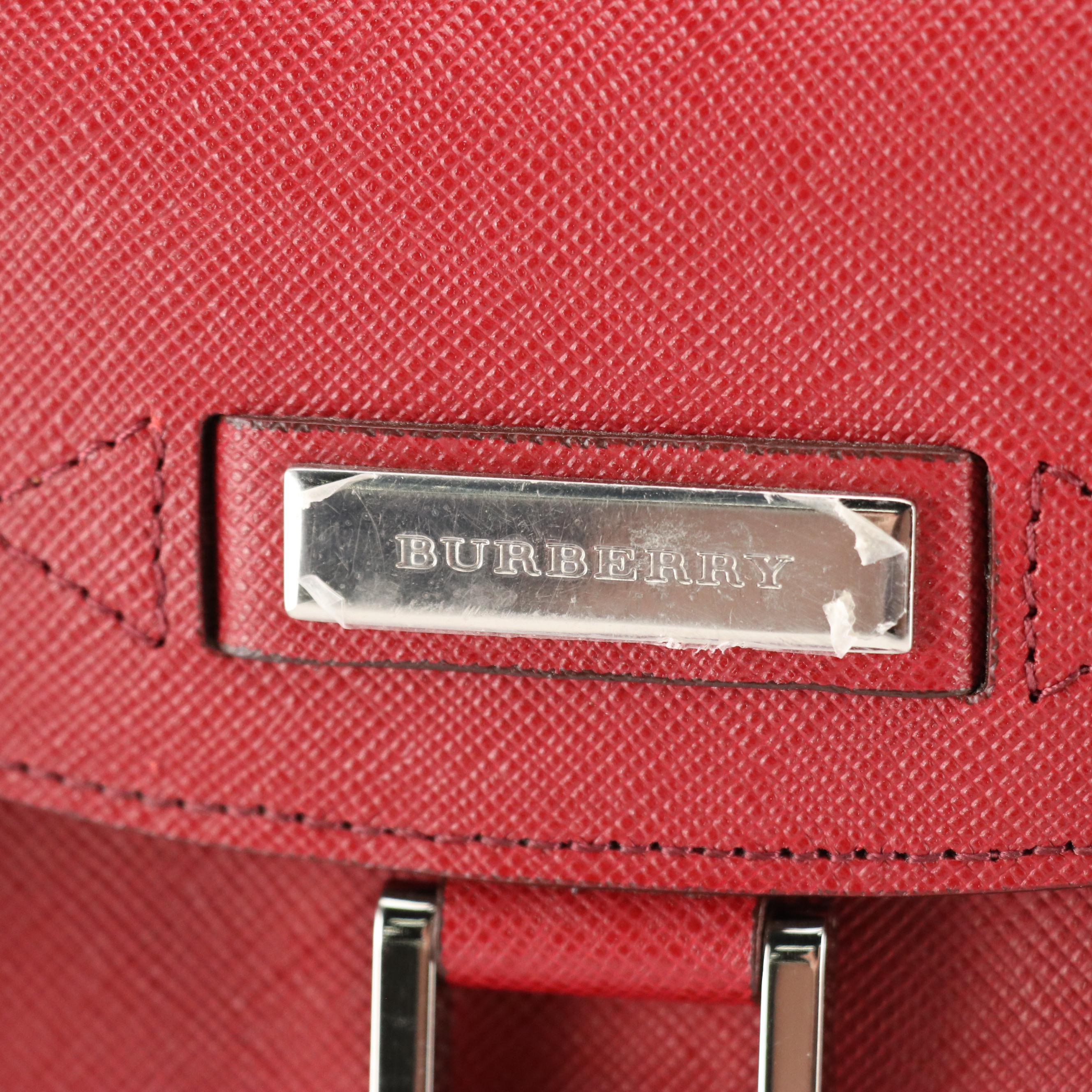 Burberry Front Pocket Bucket Tote in Red Saffiano Leather