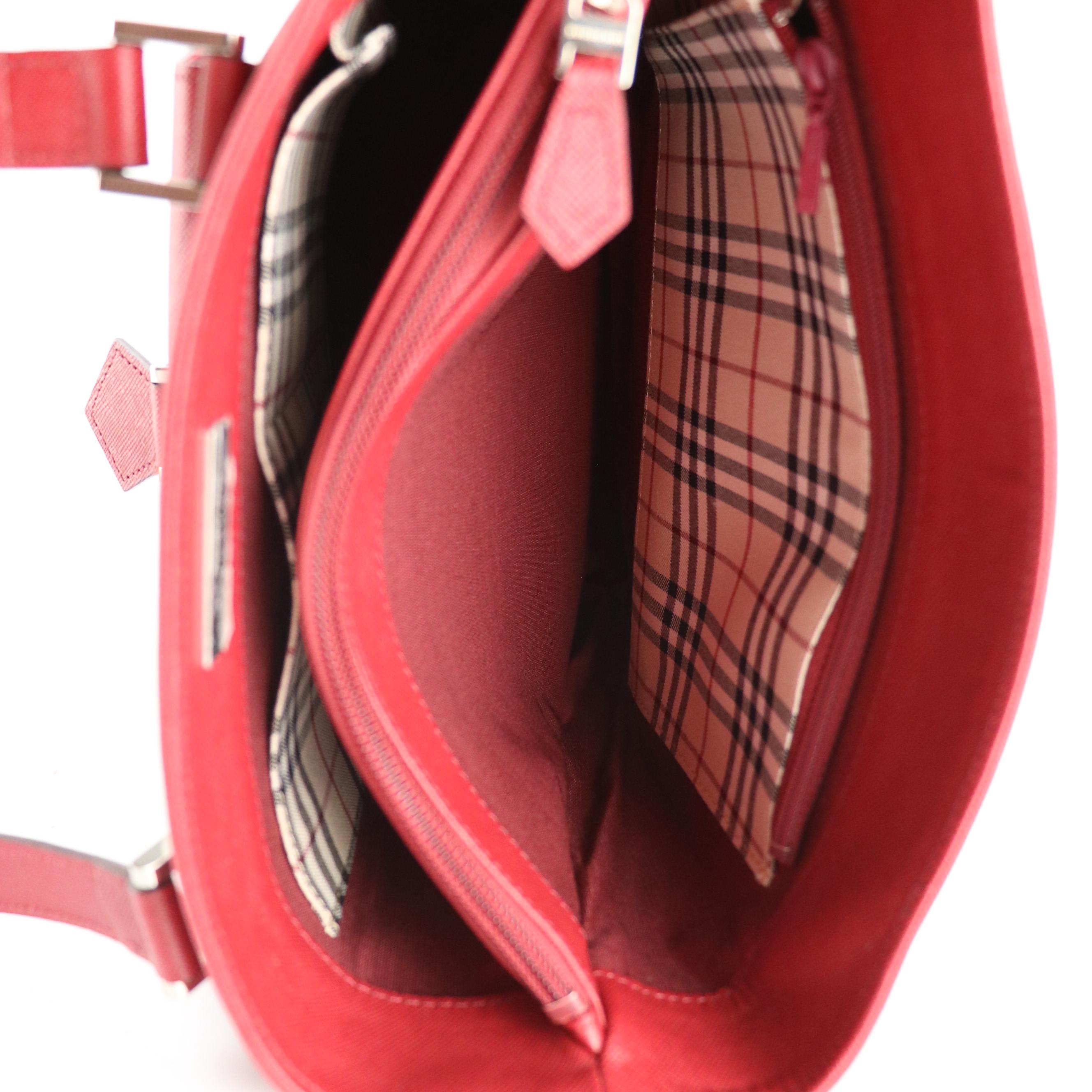 Burberry Front Pocket Bucket Tote in Red Saffiano Leather