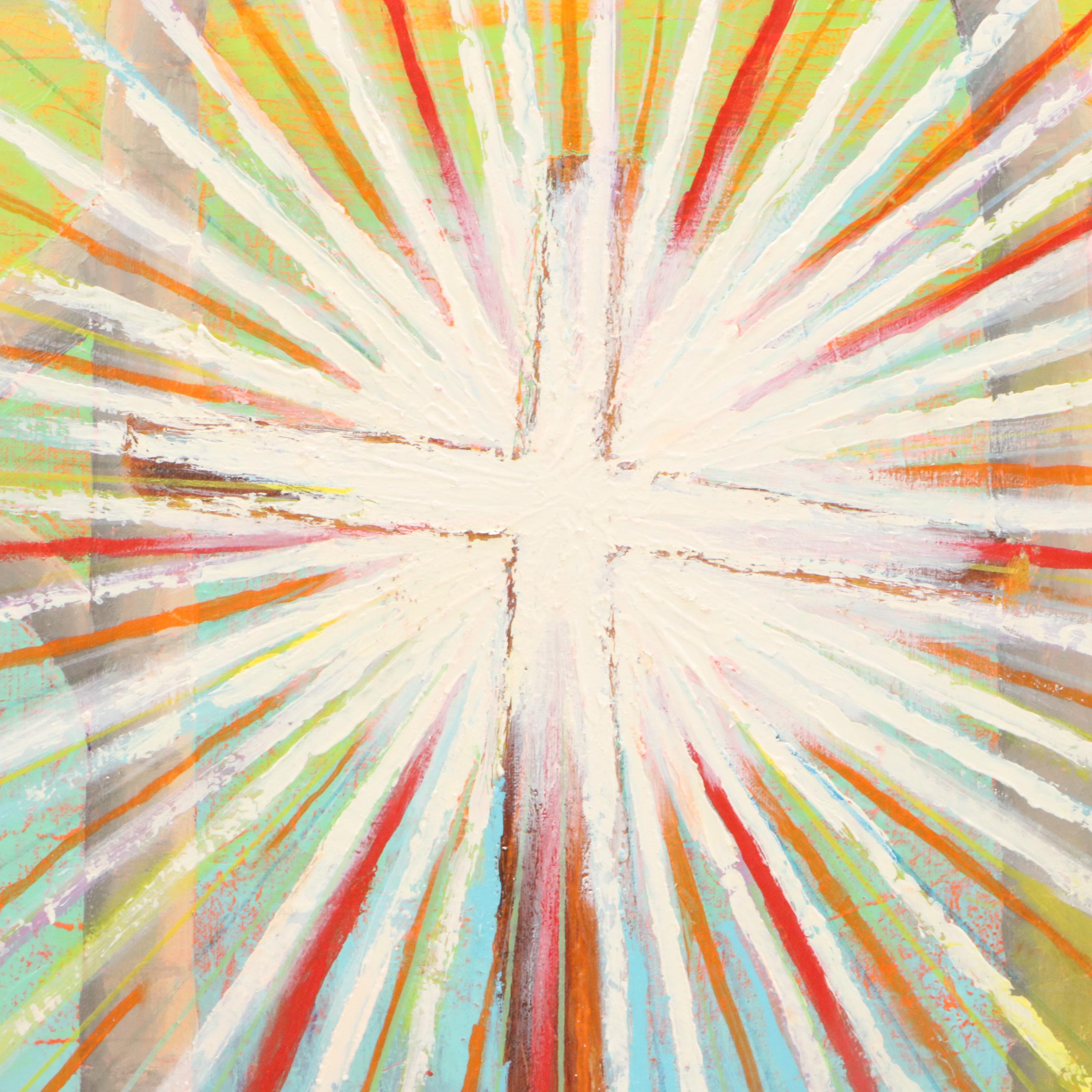 Howard Storm Acrylic Painting of Illuminated Cross, Late 20th Century