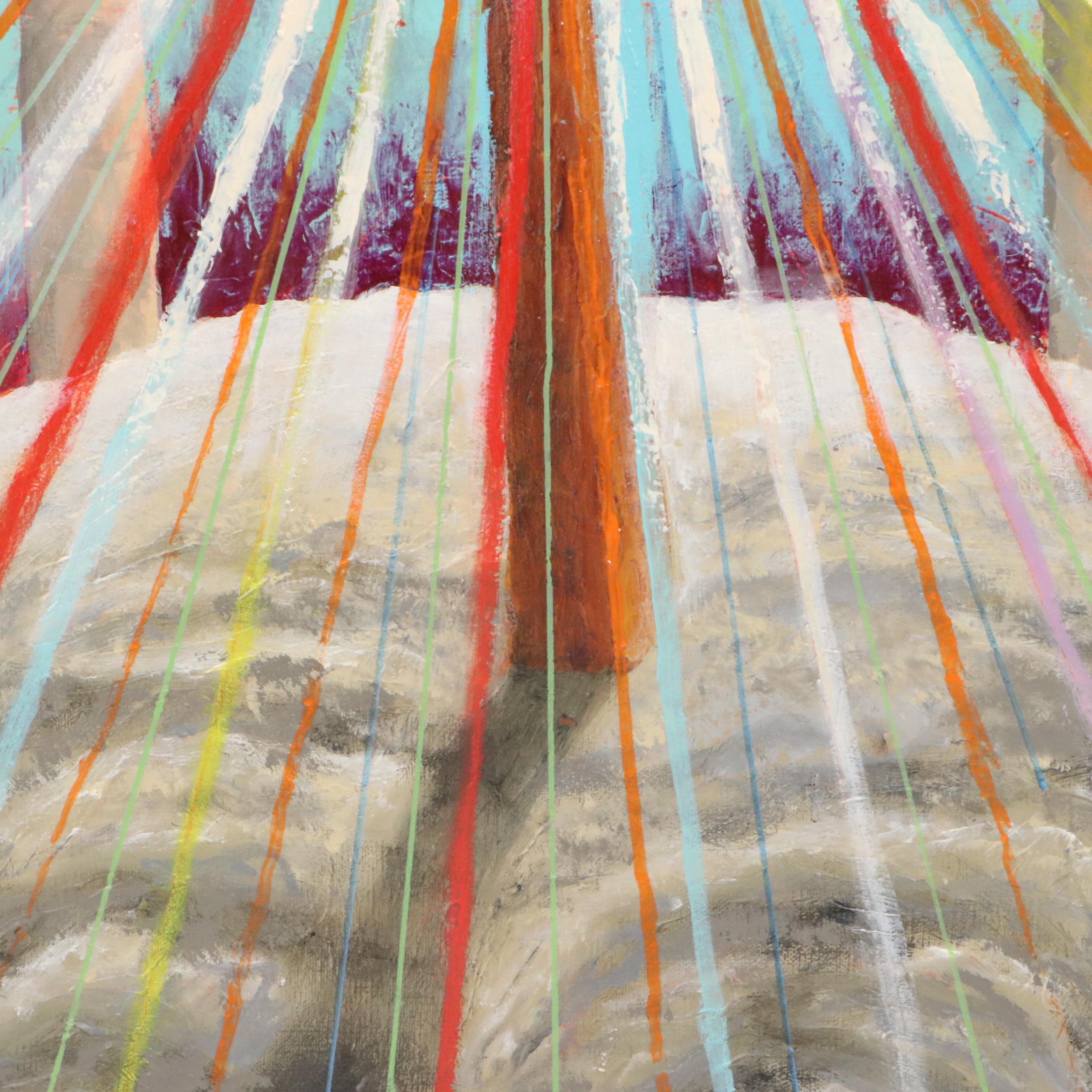 Howard Storm Acrylic Painting of Illuminated Cross, Late 20th Century