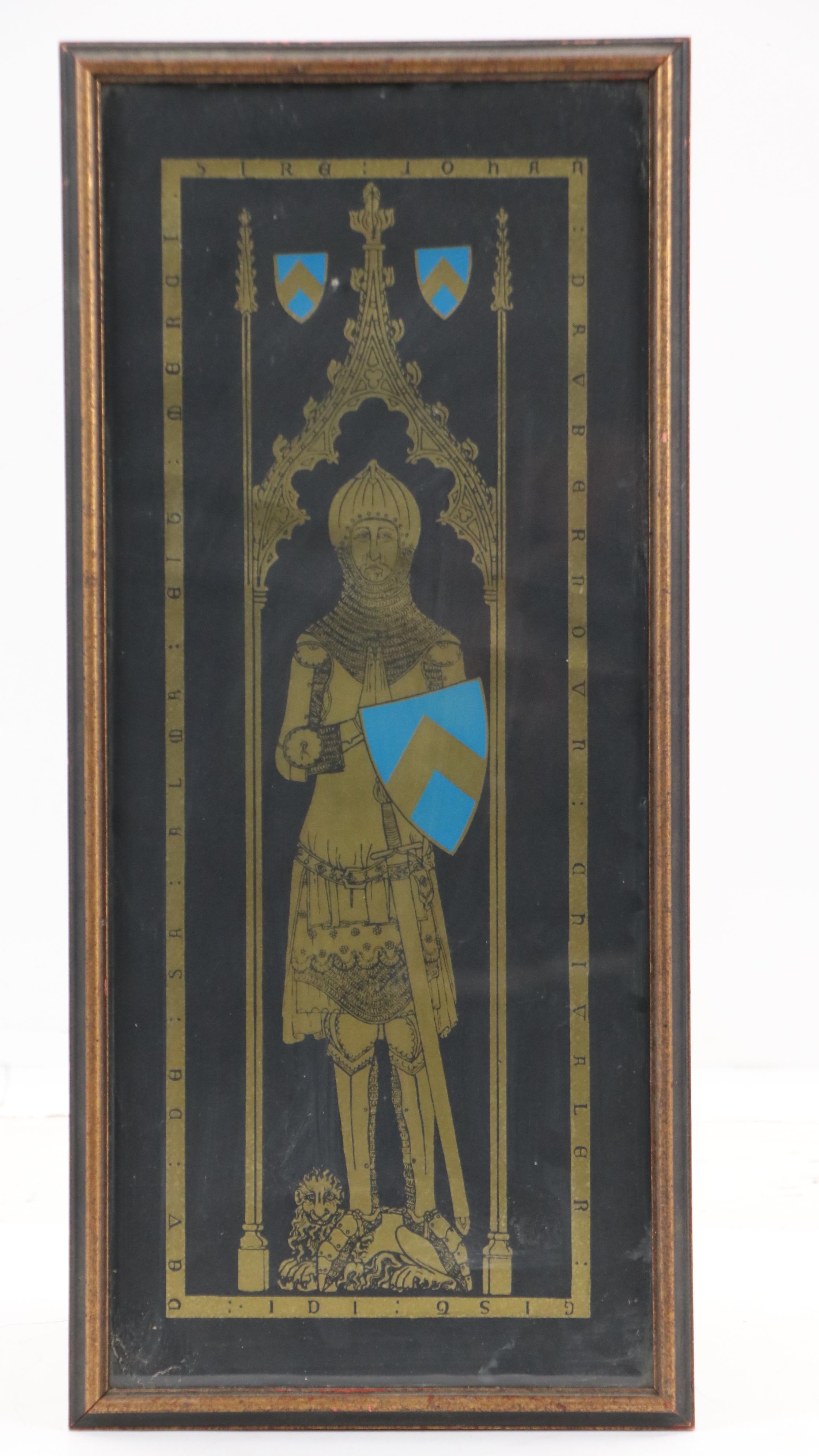 Brass Rubbing Print of English Memoiral Brass, Early 20th Century