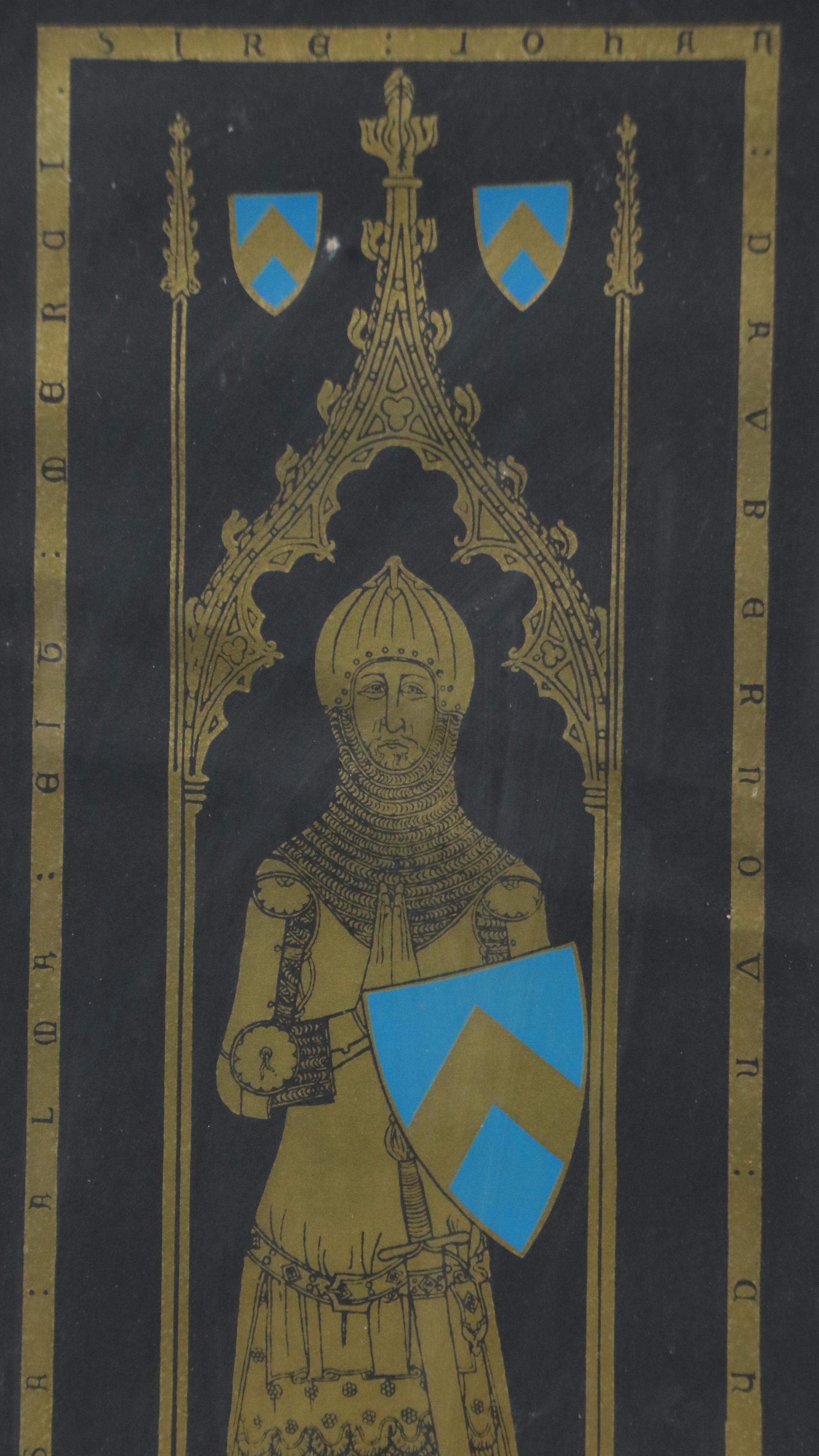 Brass Rubbing Print of English Memoiral Brass, Early 20th Century