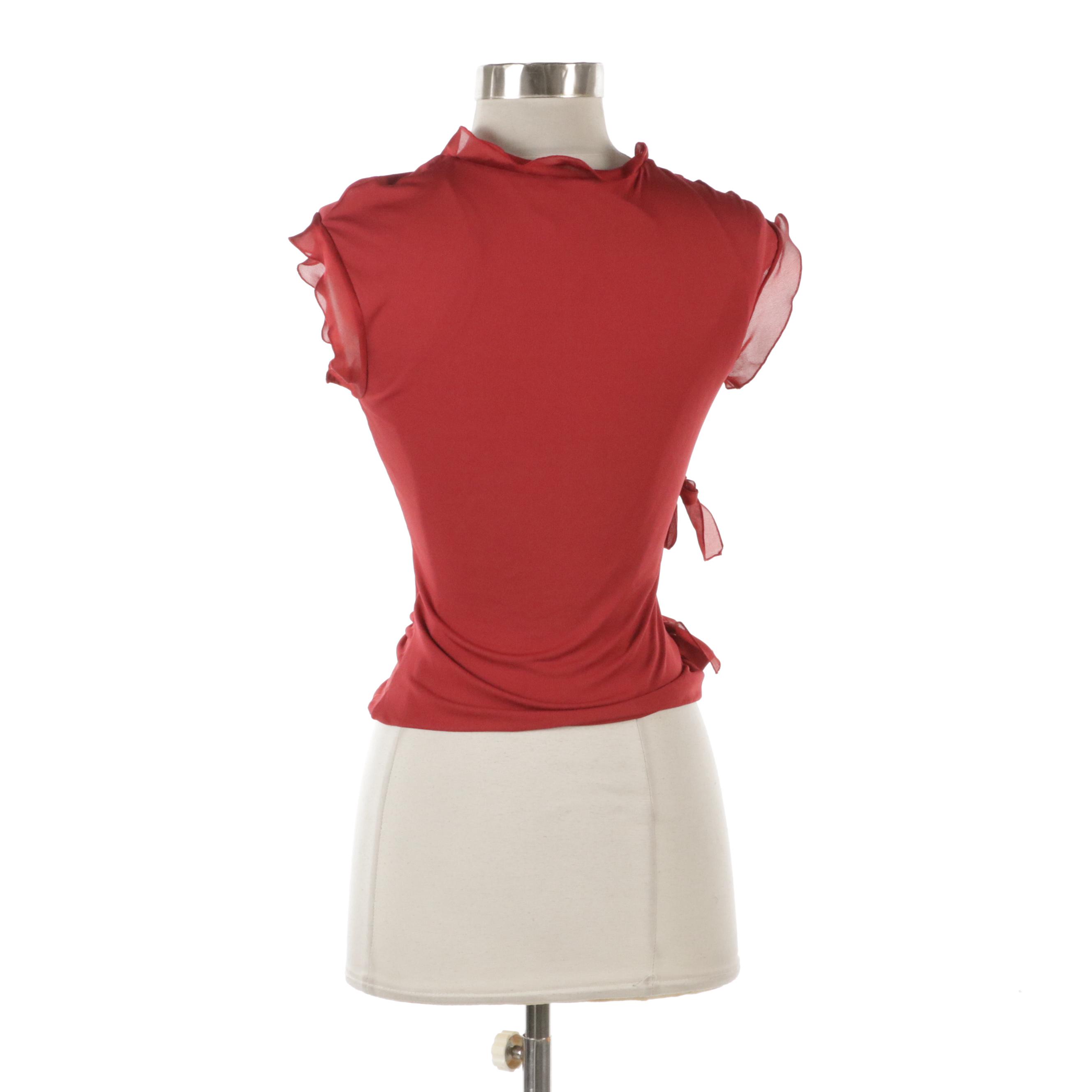 Yves Saint Laurent Red Ruffled Top with Tie Straps on Side