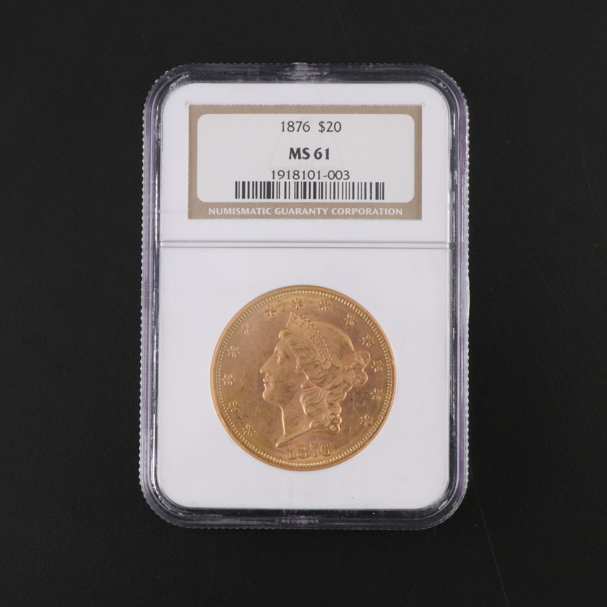 NGC MS61 1876 Liberty Head $20 Gold Coin
