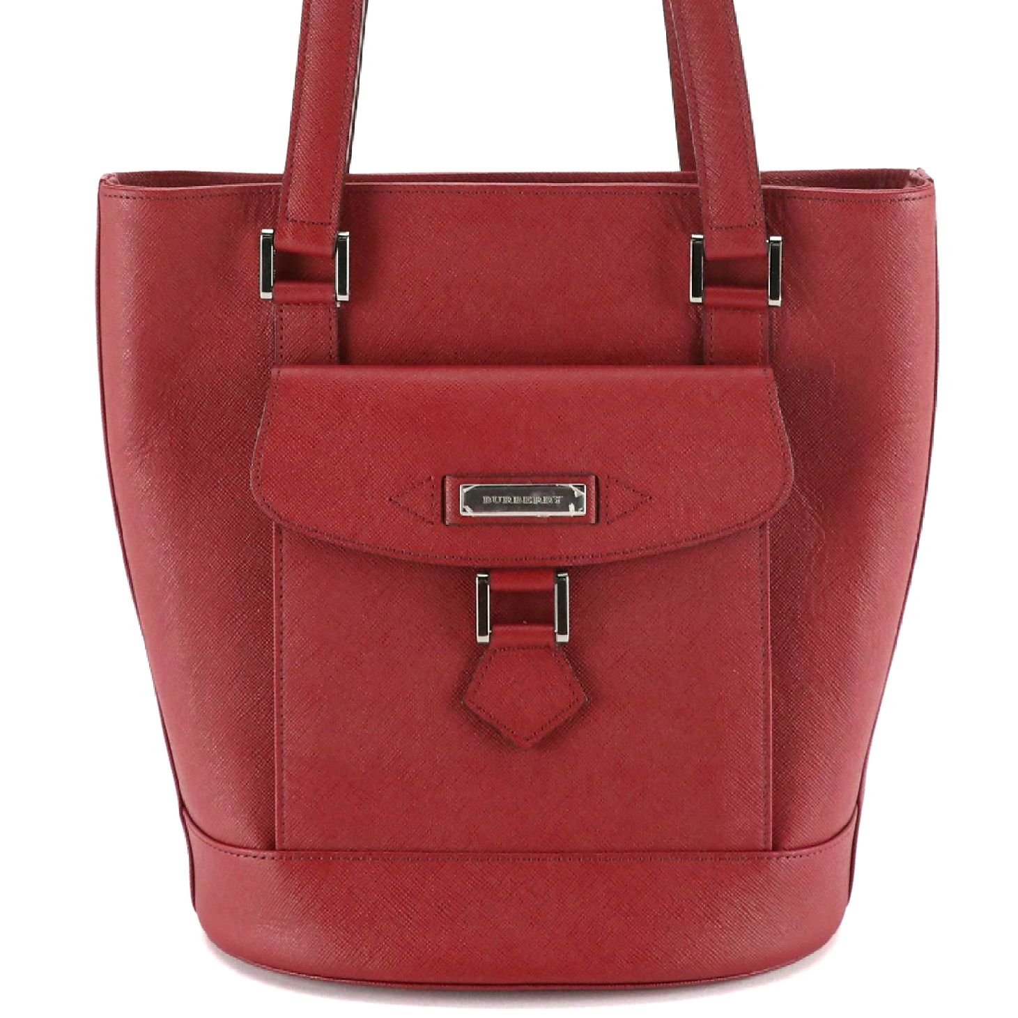 Burberry Front Pocket Bucket Tote in Red Saffiano Leather