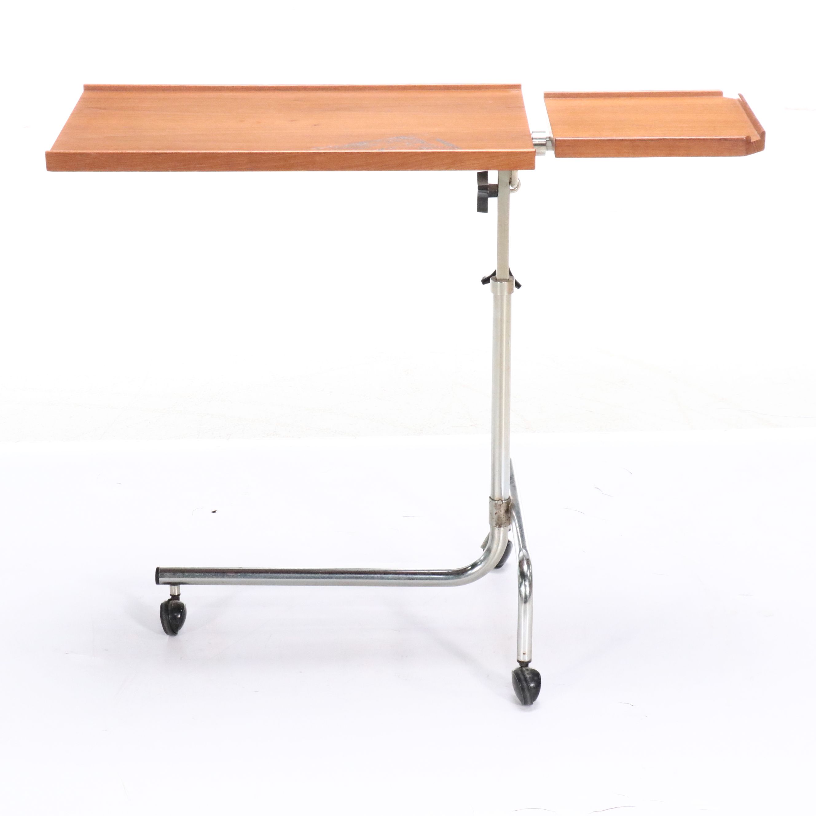 Danecastle ApS Scandinavian Teak and Chrome Bedside Tray Table on Casters