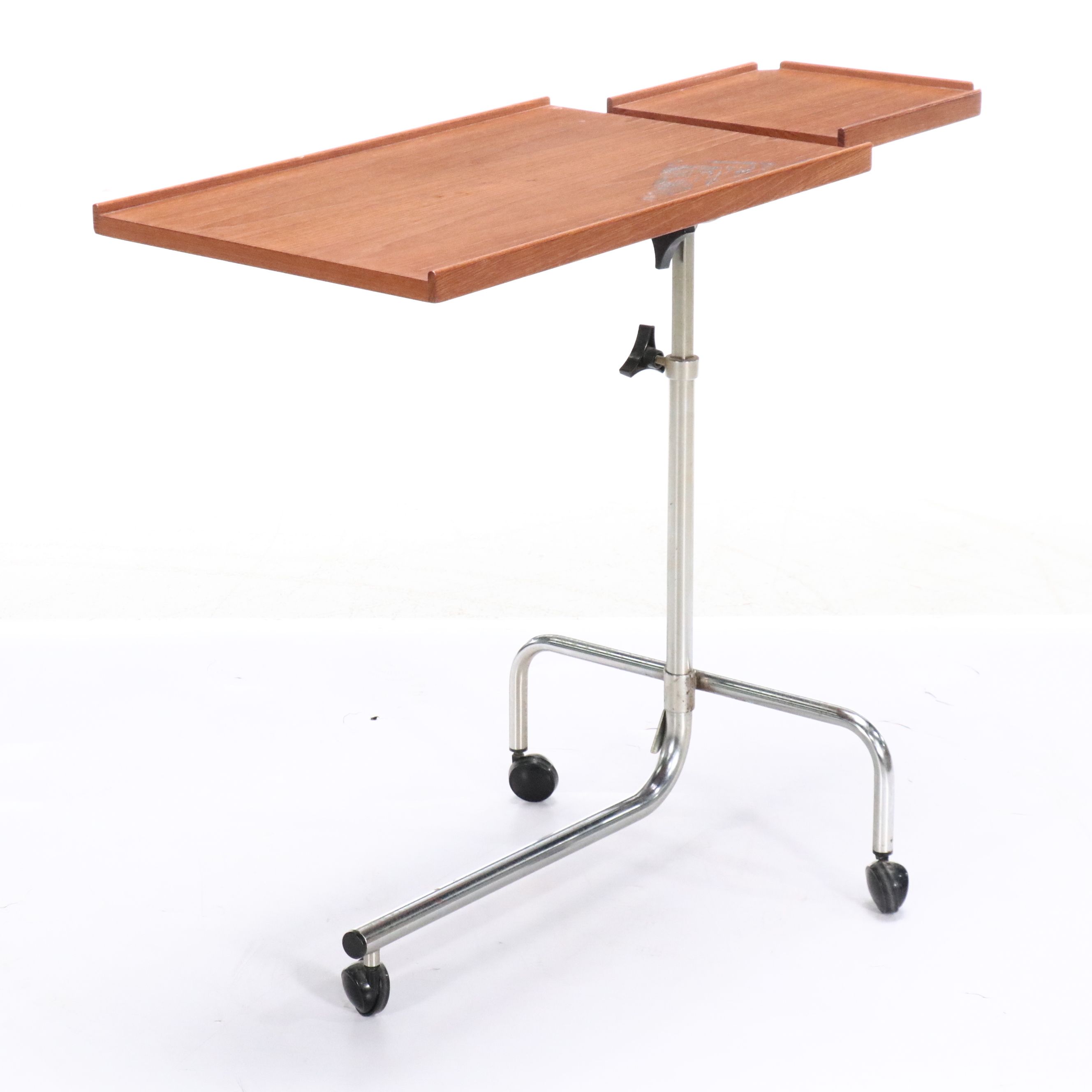 Danecastle ApS Scandinavian Teak and Chrome Bedside Tray Table on Casters