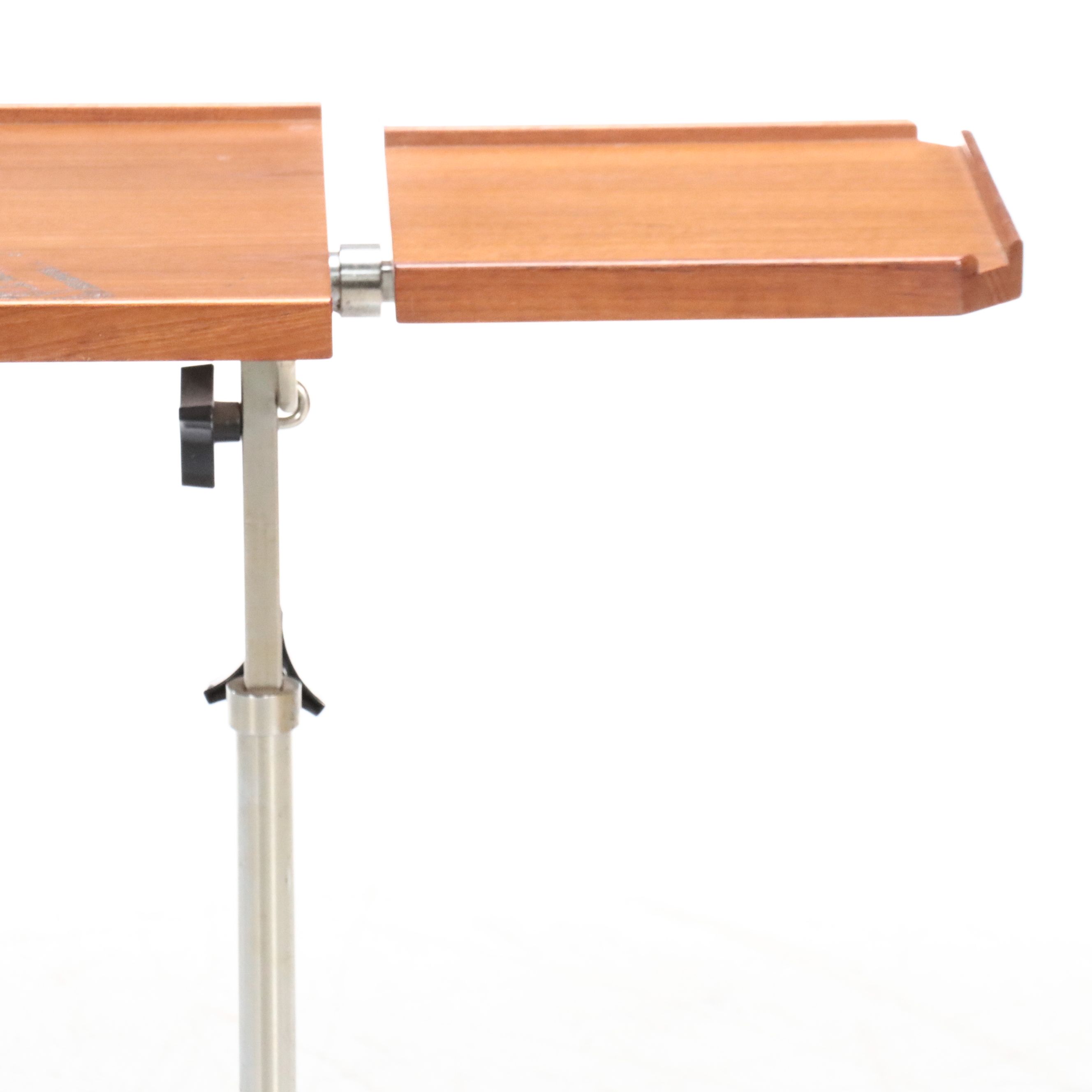 Danecastle ApS Scandinavian Teak and Chrome Bedside Tray Table on Casters