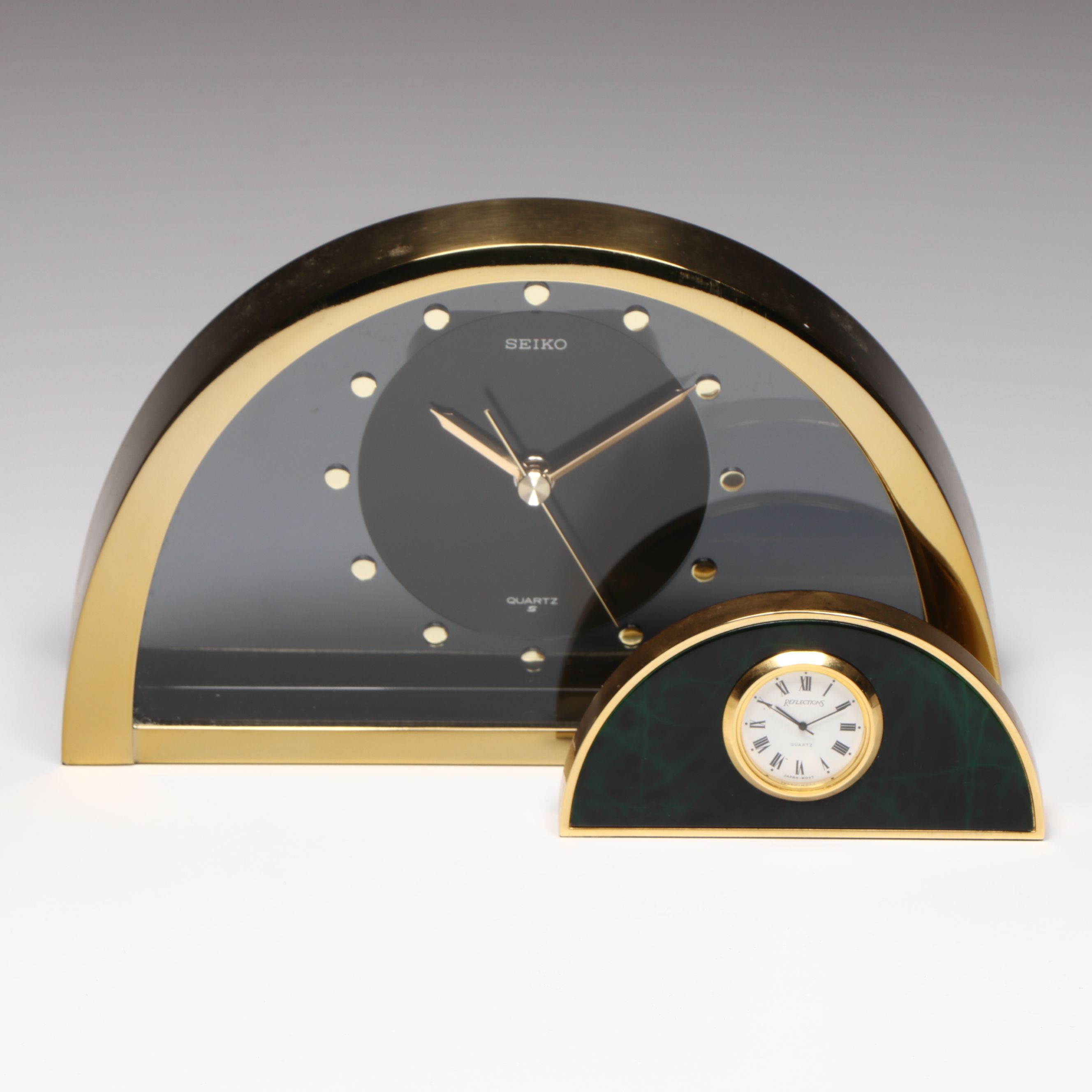 Seiko Hollywood  Regency Style Half Moon Mantel Clock with Marbled Desk Clock