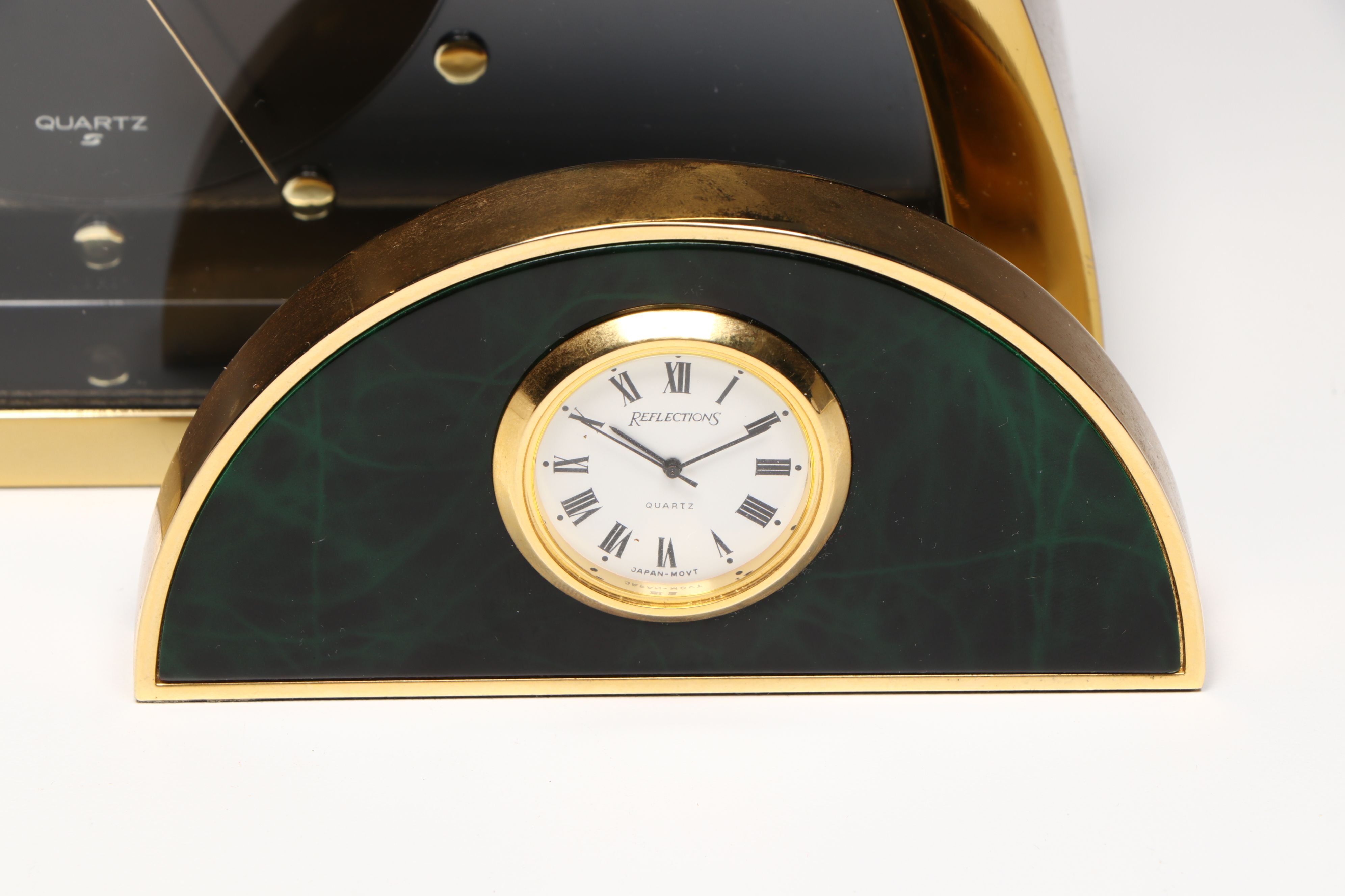 Seiko Hollywood  Regency Style Half Moon Mantel Clock with Marbled Desk Clock