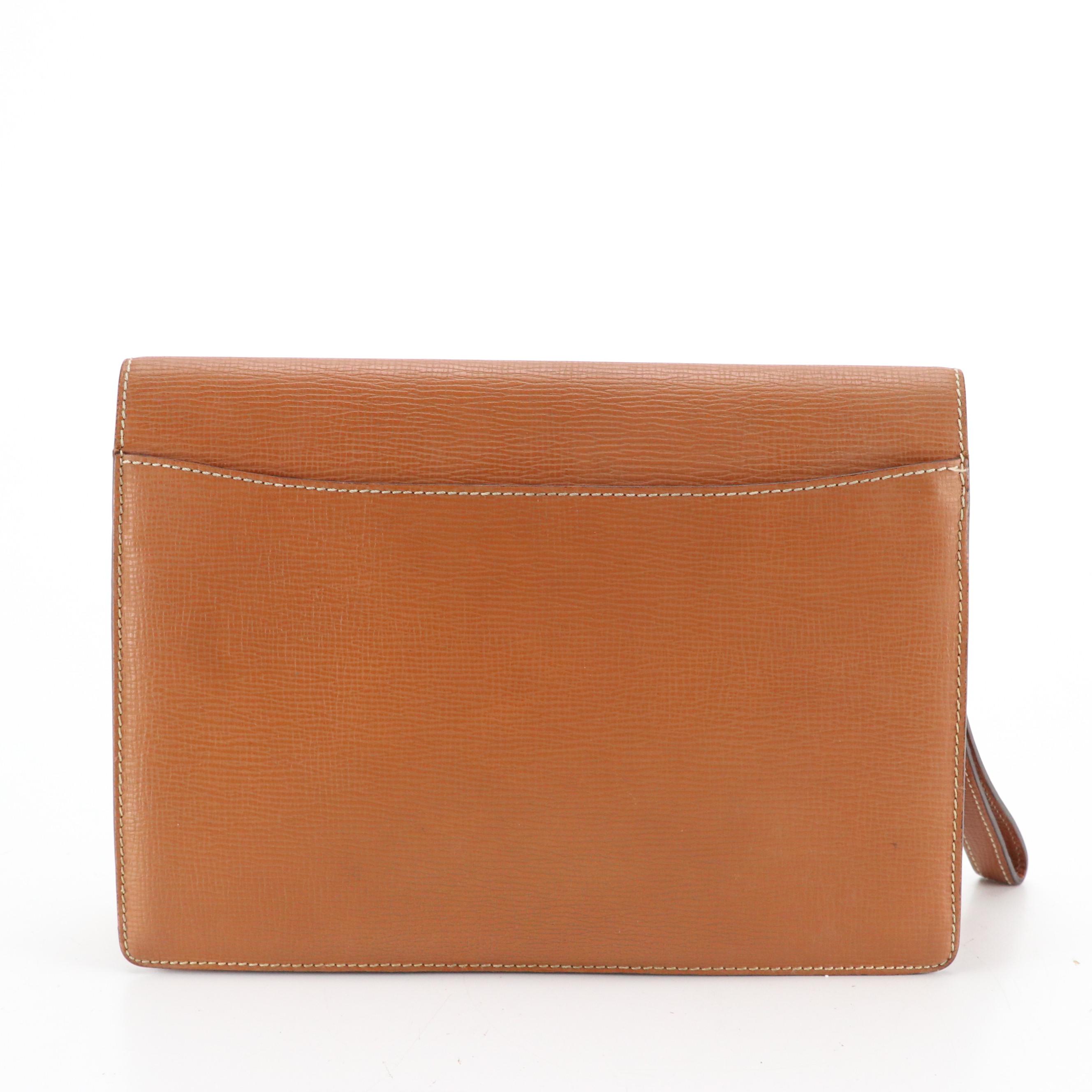 Loewe Foldover Wristlet Clutch in Brown Textured Leather