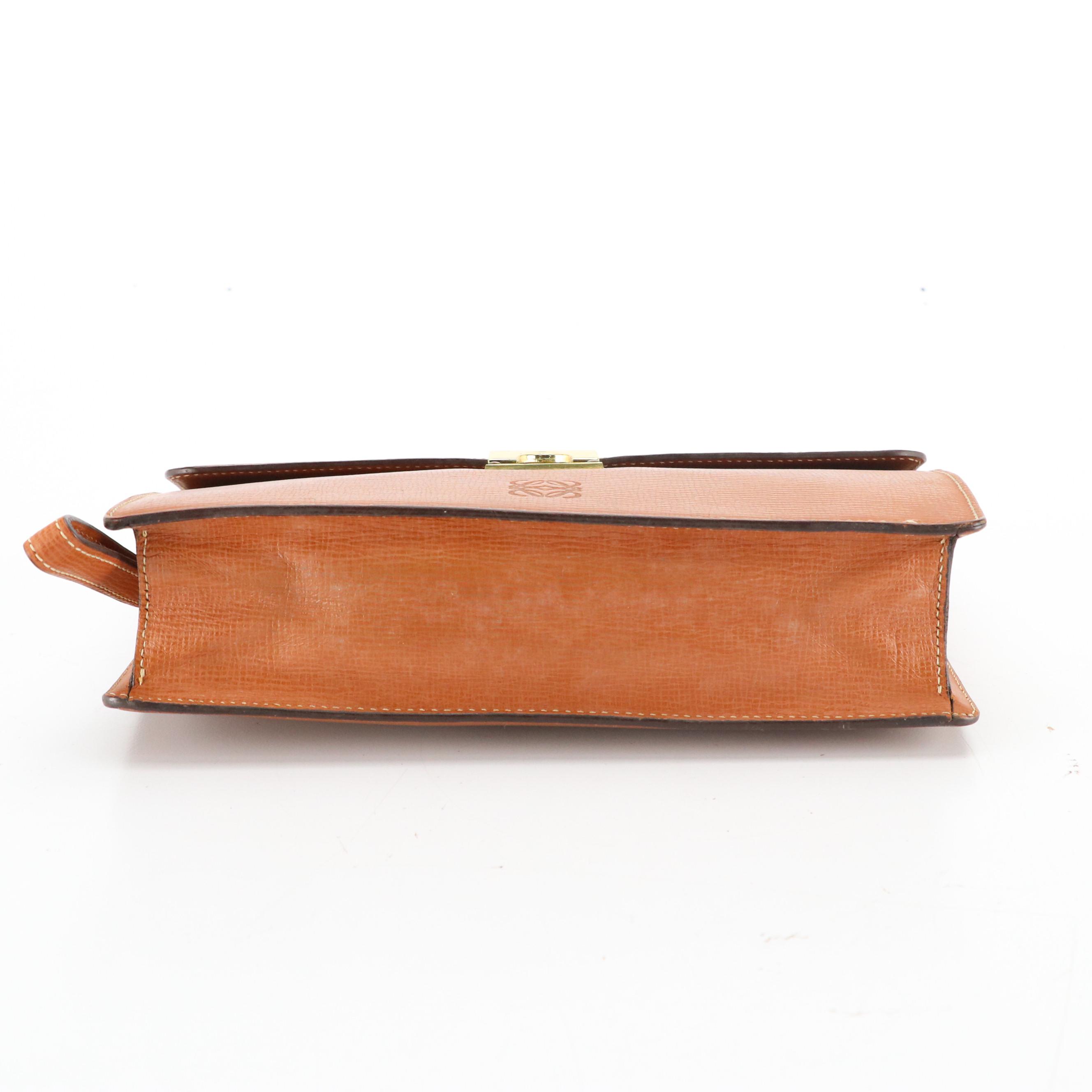 Loewe Foldover Wristlet Clutch in Brown Textured Leather