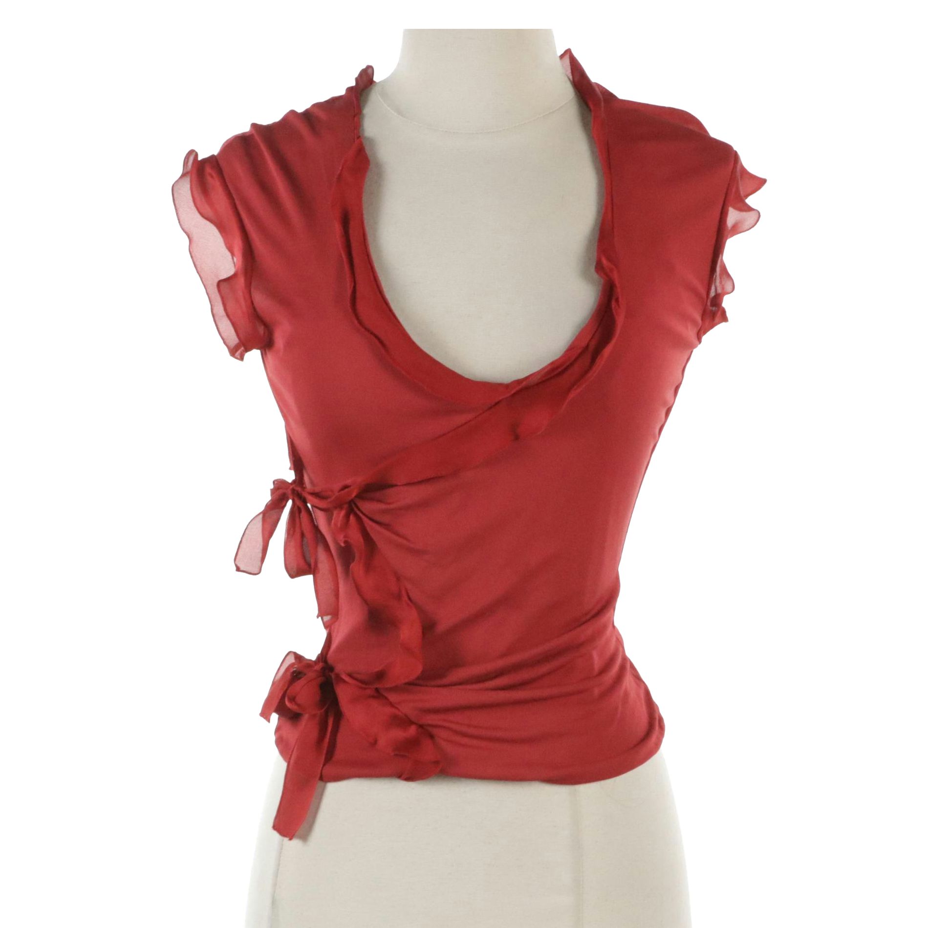 Yves Saint Laurent Red Ruffled Top with Tie Straps on Side