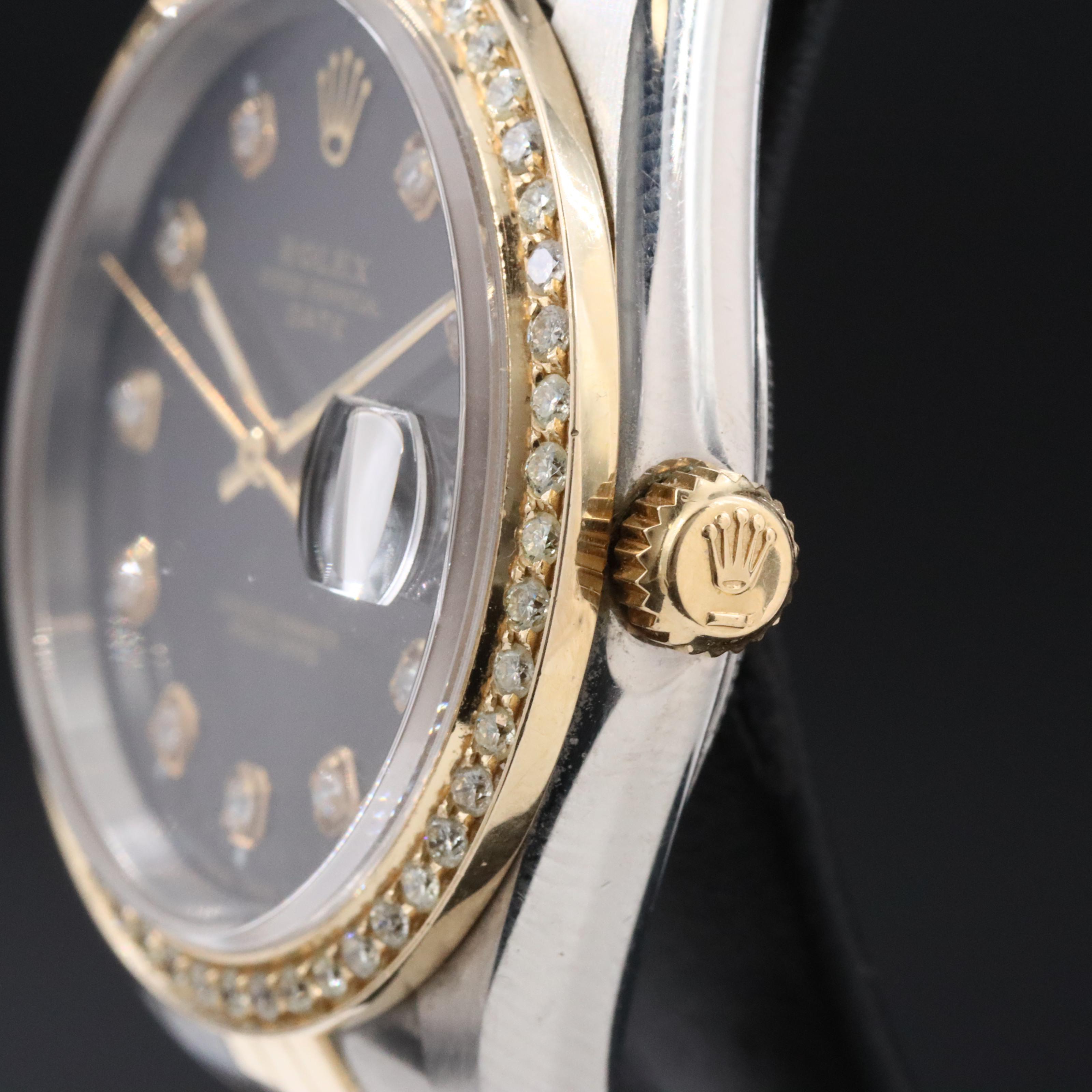 1990 Rolex Oyster Perpetual Custom Diamond Dial & Bezel Date Watch