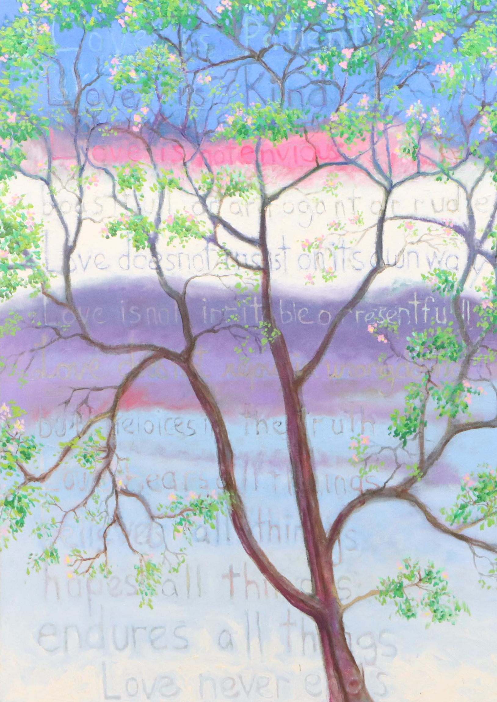 Stylized Acrylic Painting of Tree with Poem, 21st Century