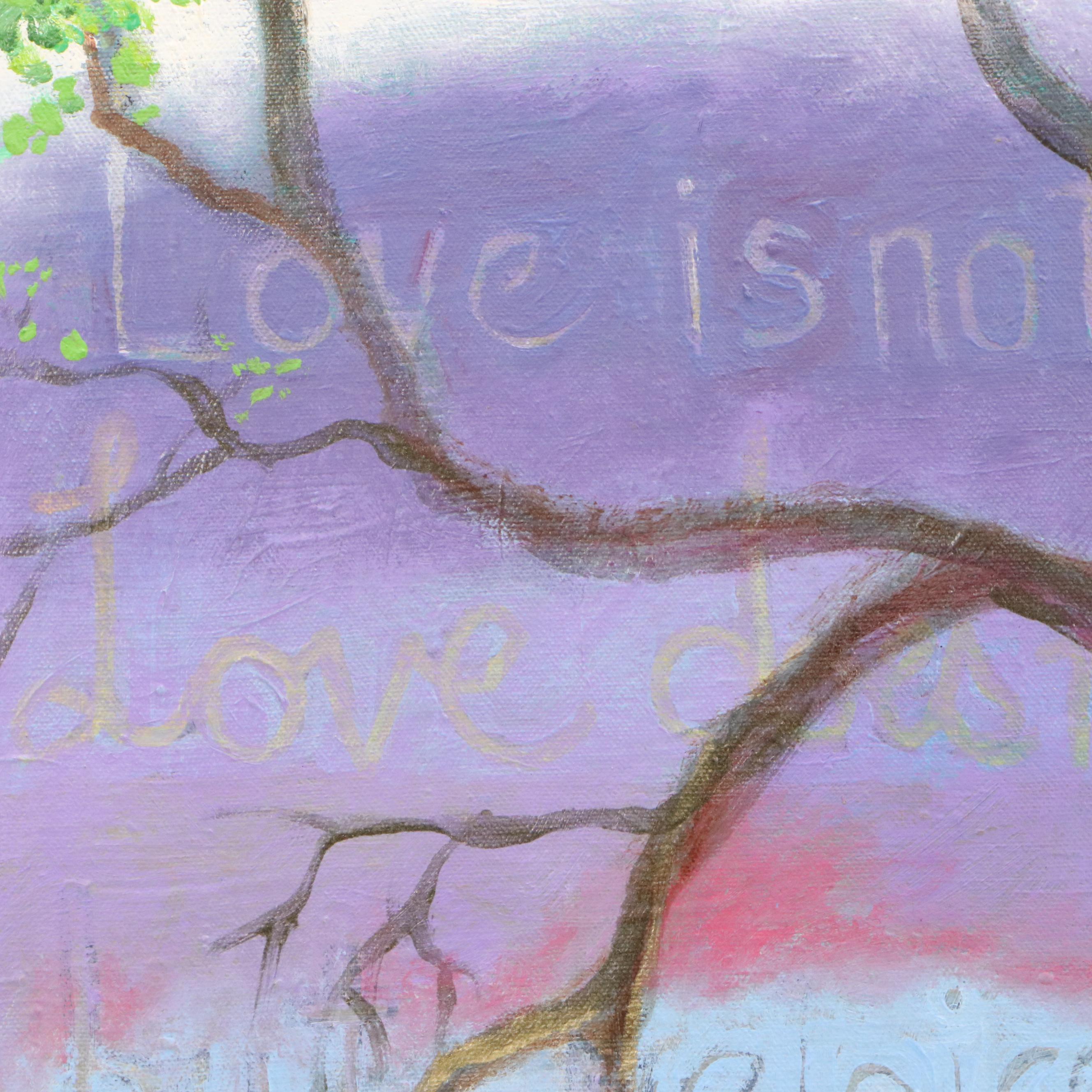 Stylized Acrylic Painting of Tree with Poem, 21st Century