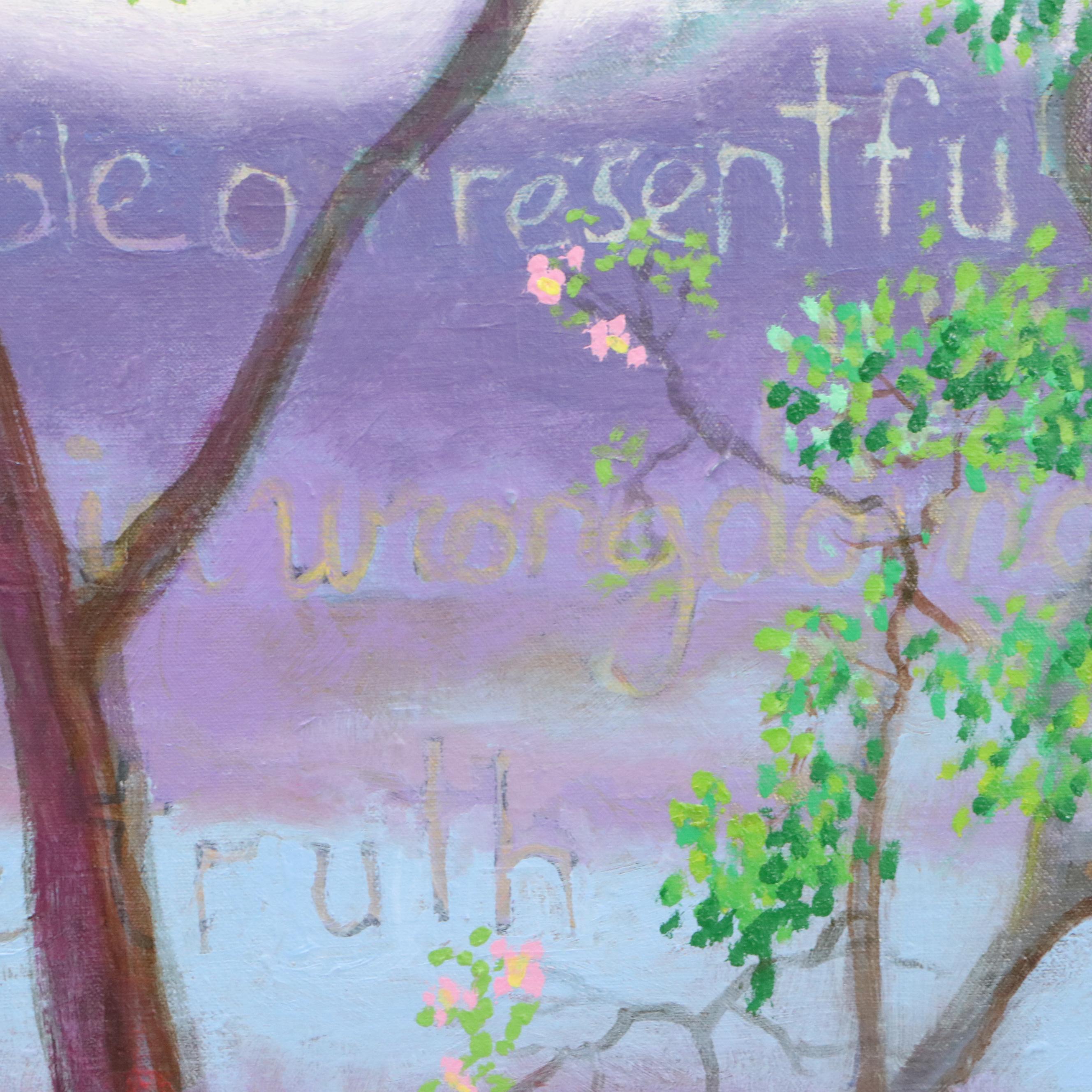 Stylized Acrylic Painting of Tree with Poem, 21st Century