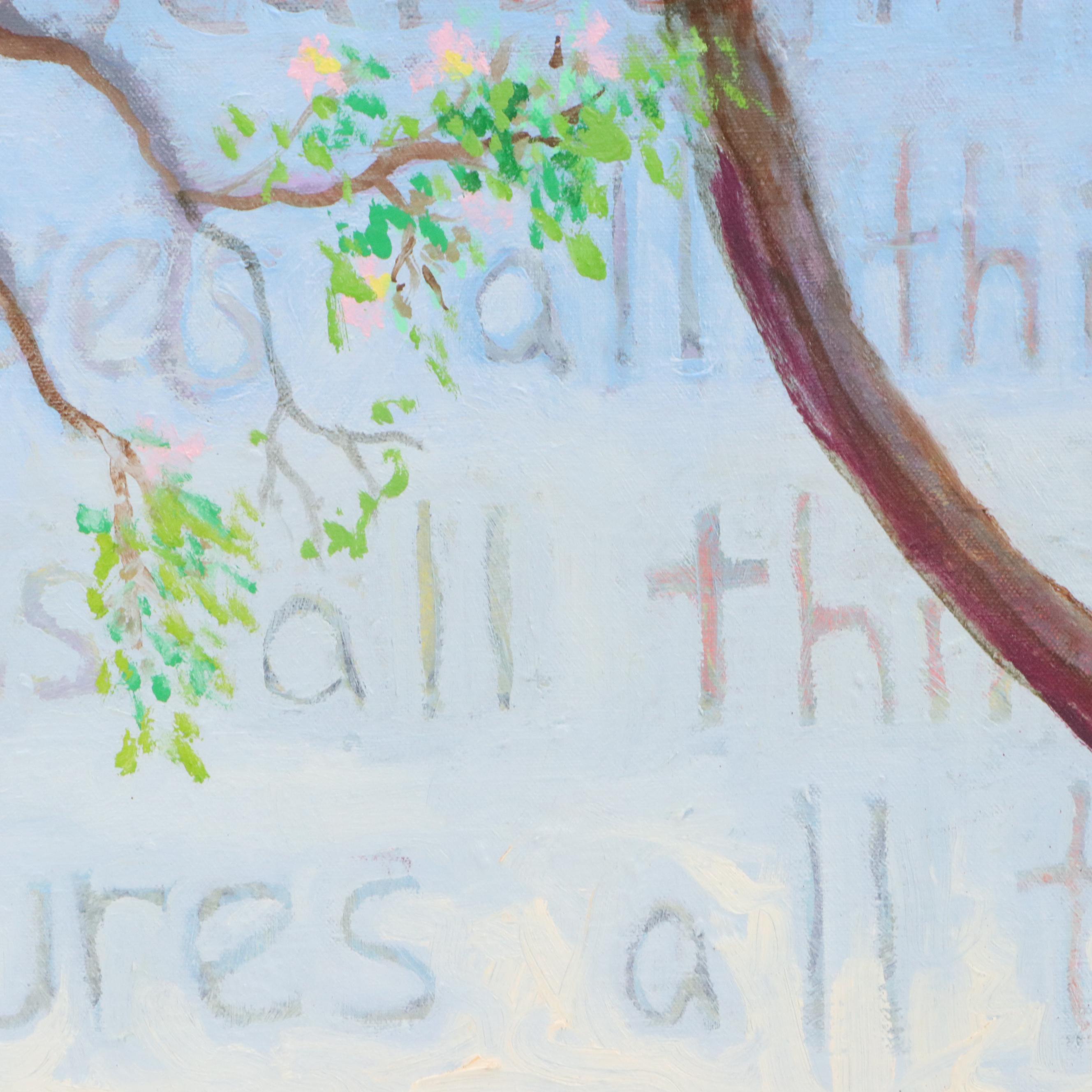 Stylized Acrylic Painting of Tree with Poem, 21st Century