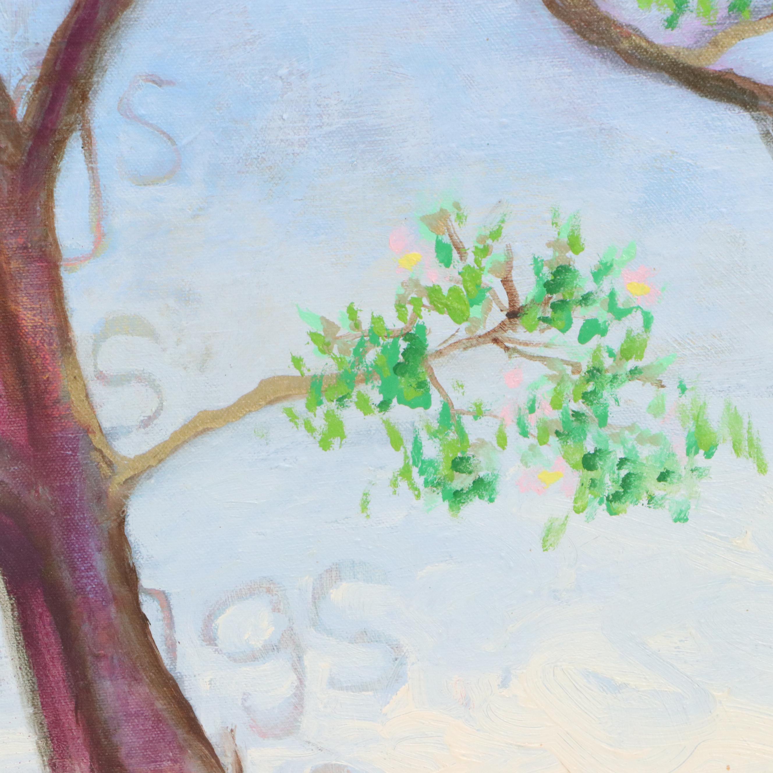 Stylized Acrylic Painting of Tree with Poem, 21st Century