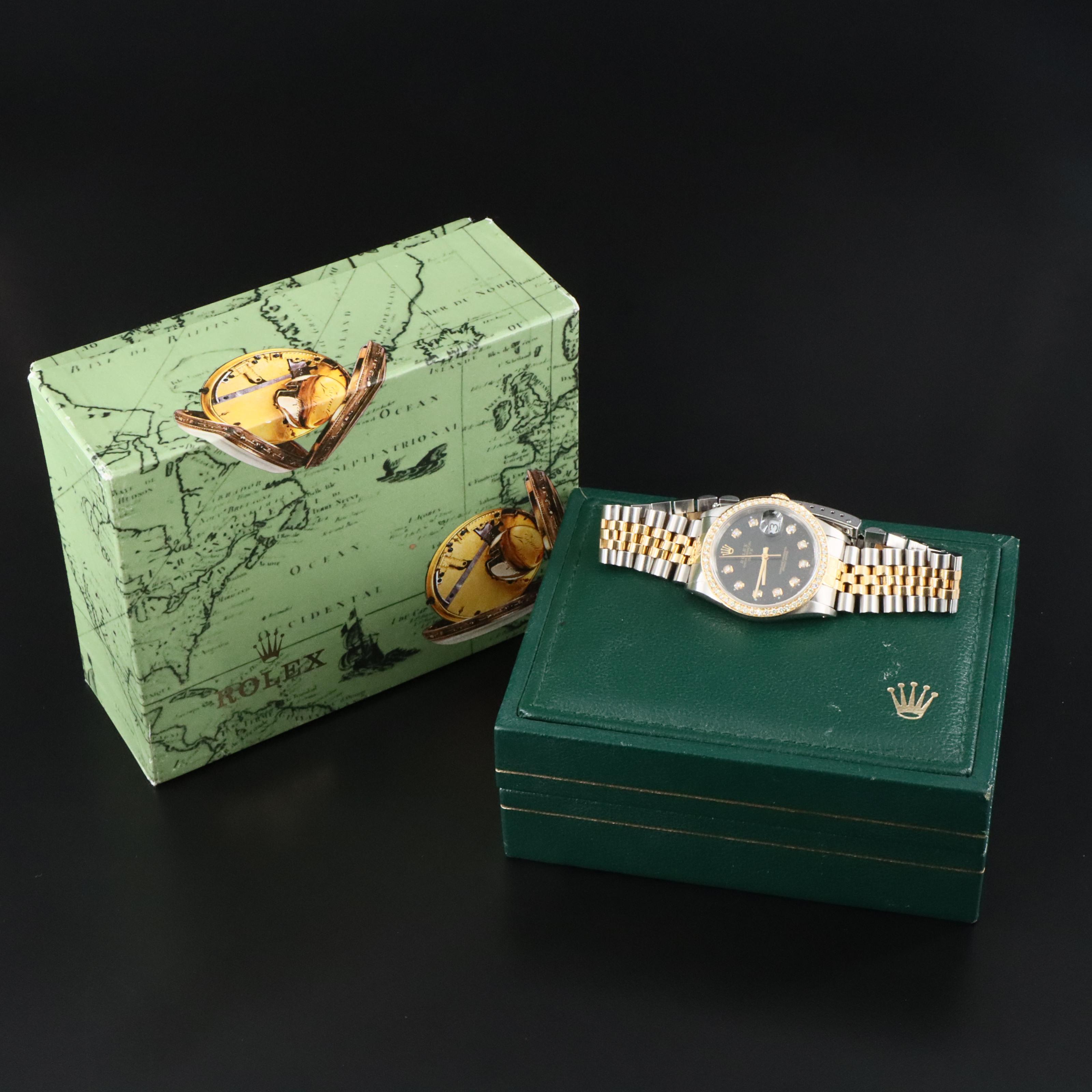 1990 Rolex Oyster Perpetual Custom Diamond Dial & Bezel Date Watch