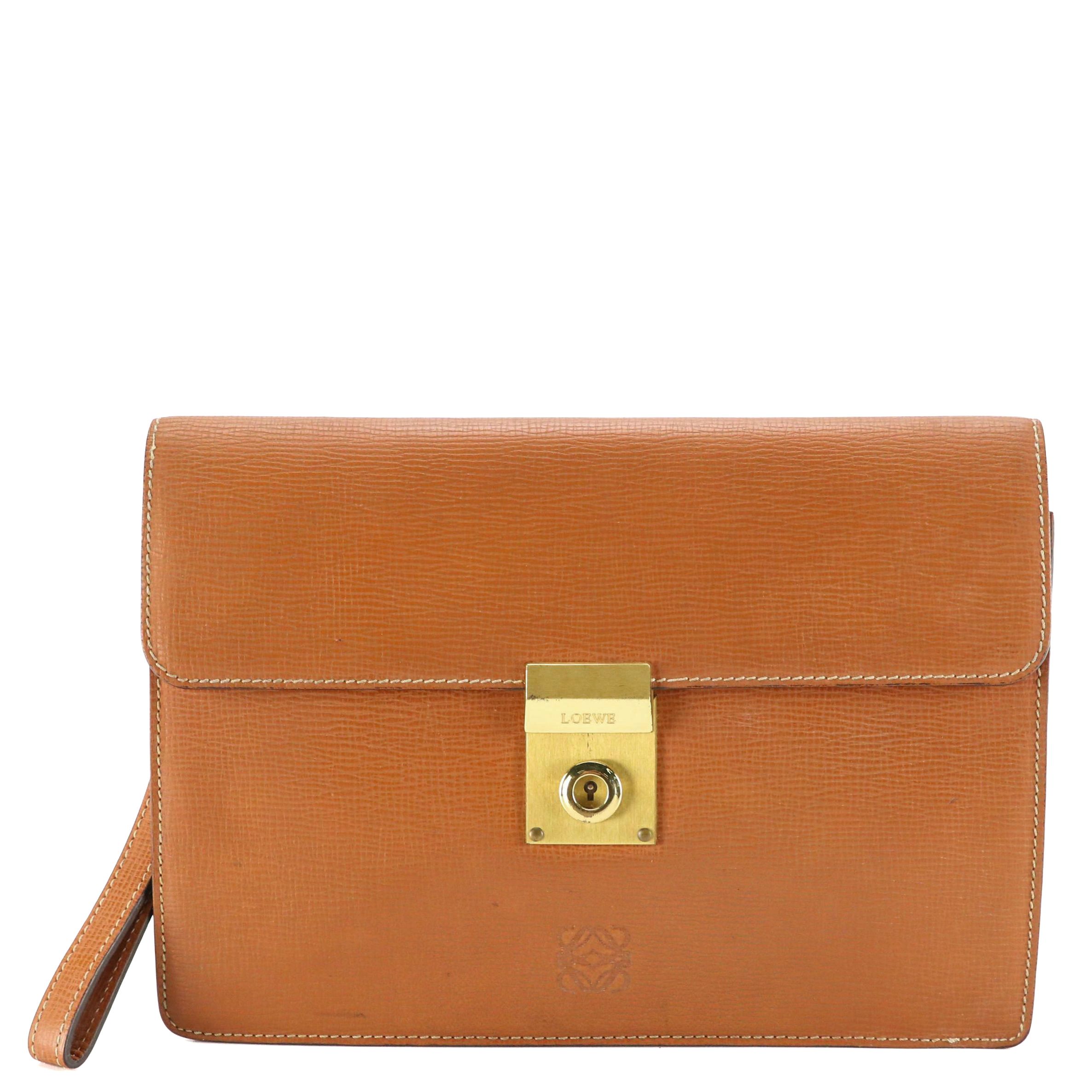 Loewe Foldover Wristlet Clutch in Brown Textured Leather