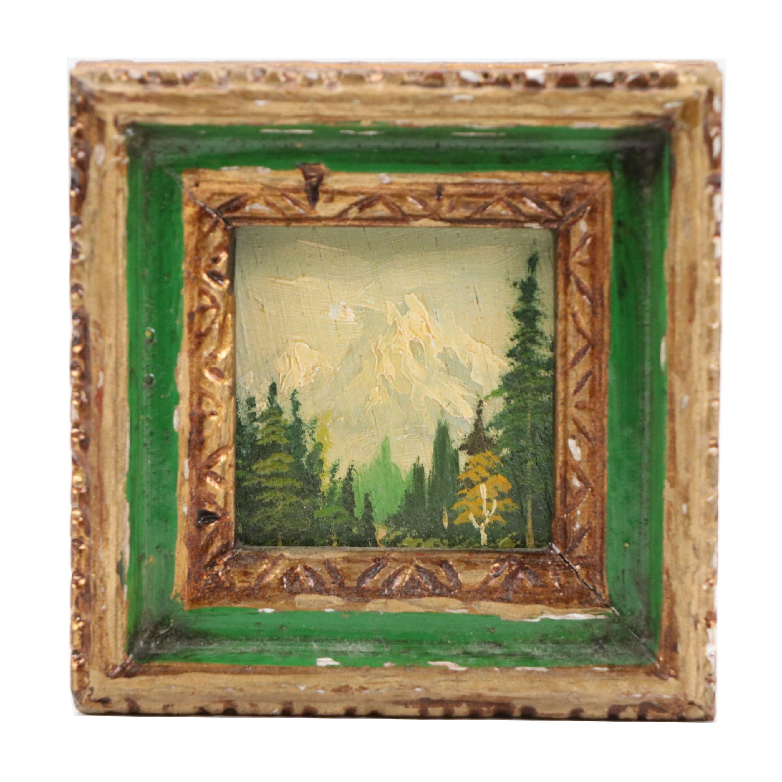 Oil Painting of Western Mountain Landscape, Mid-20th Century