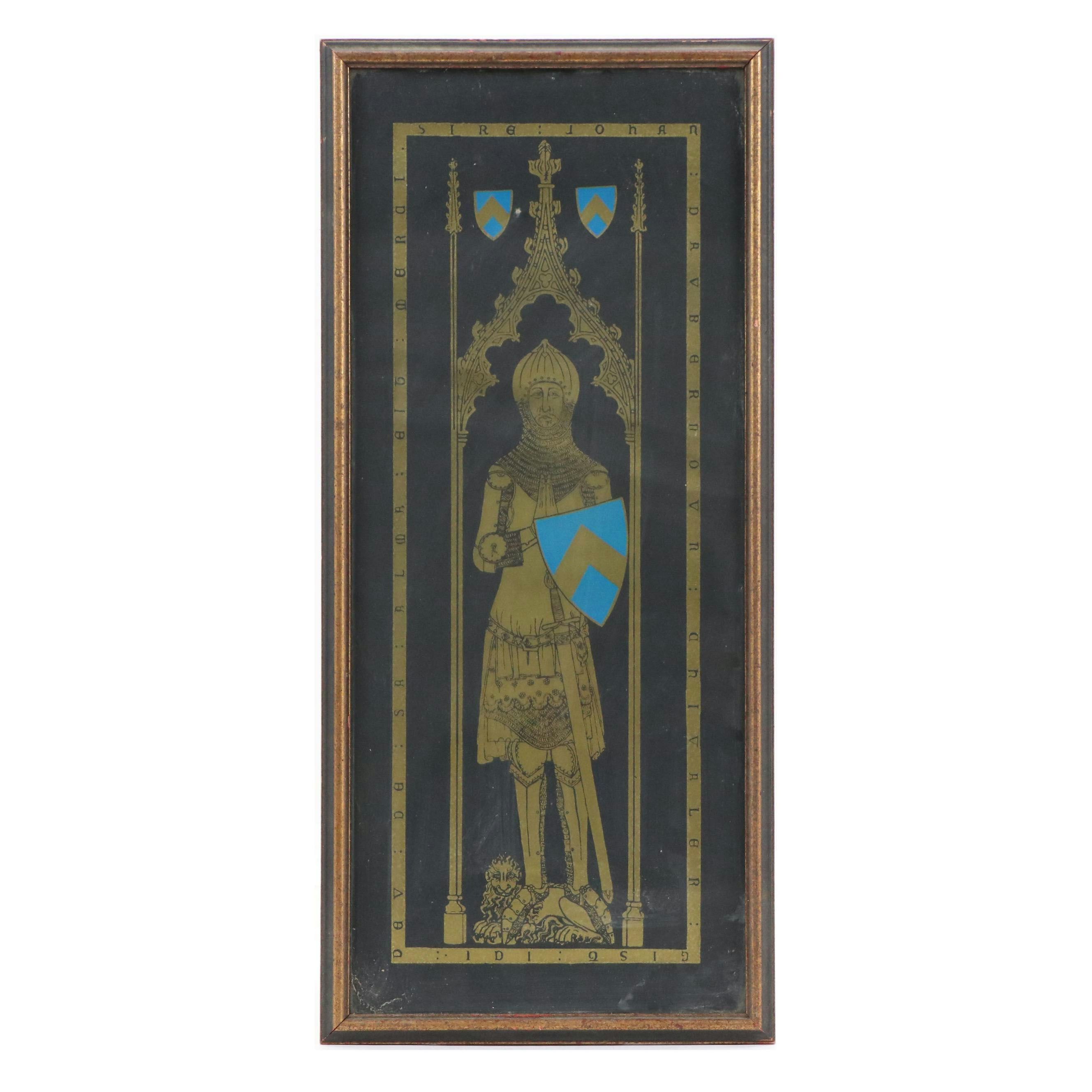 Brass Rubbing Print of English Memoiral Brass, Early 20th Century