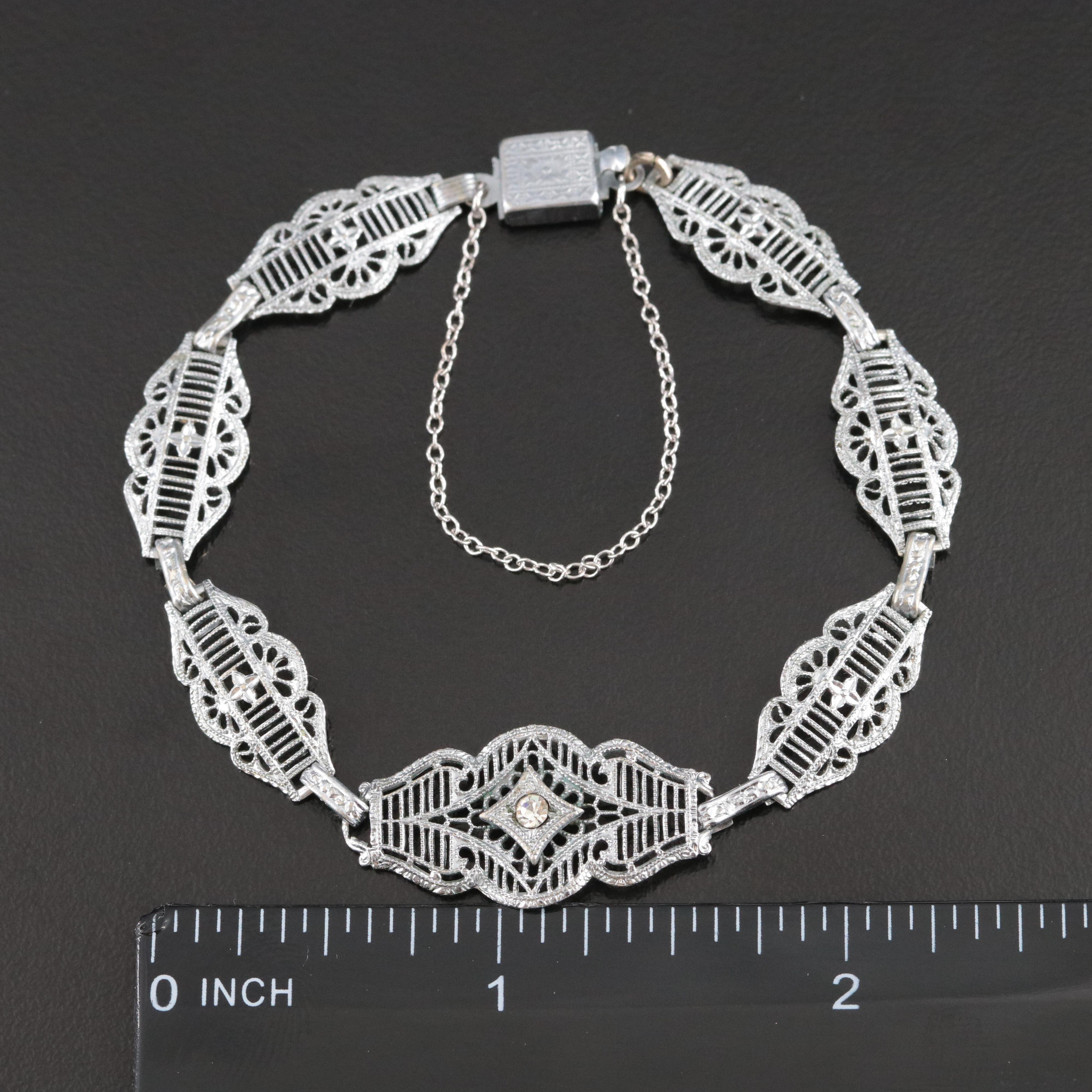 Art Deco Plainville Stock Co. Filigree Bracelet with Glass Paste Accent