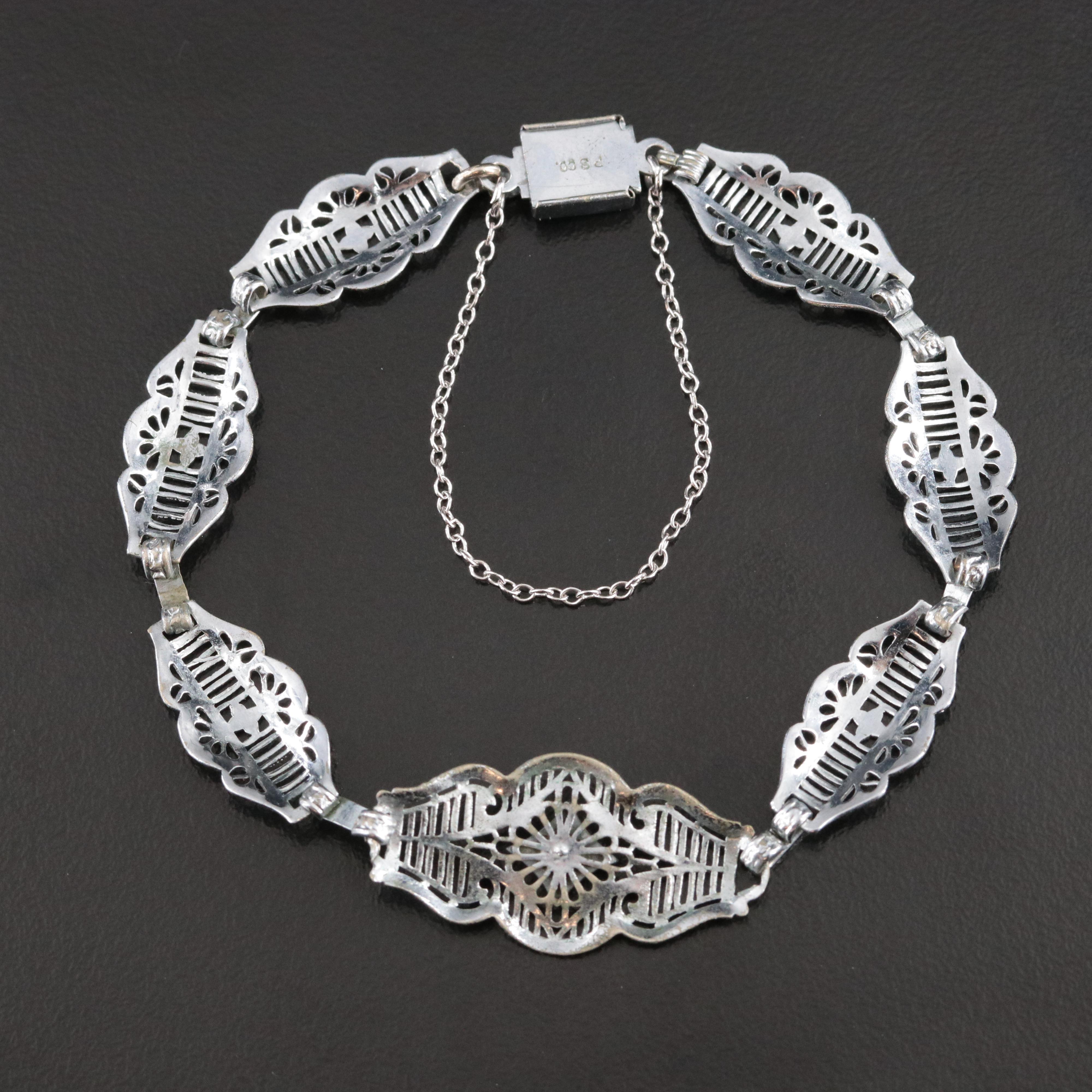 Art Deco Plainville Stock Co. Filigree Bracelet with Glass Paste Accent