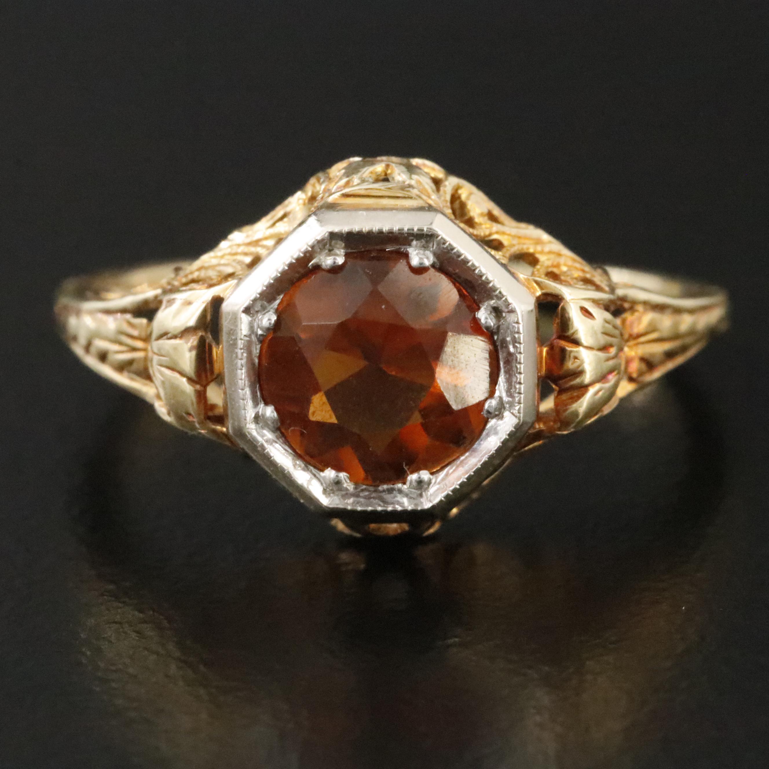 Vintage 14K Citrine Filigree Ring