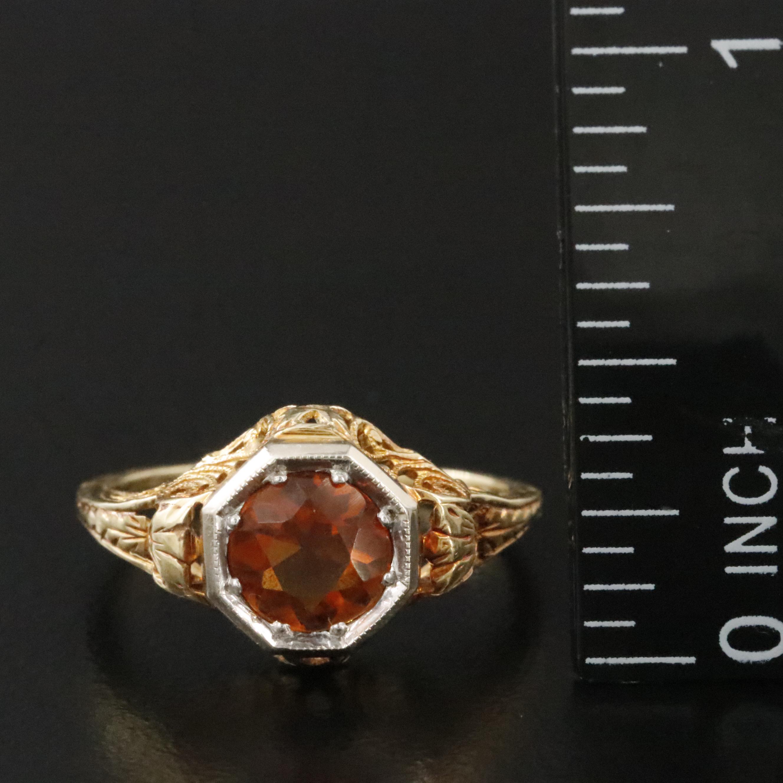 Vintage 14K Citrine Filigree Ring