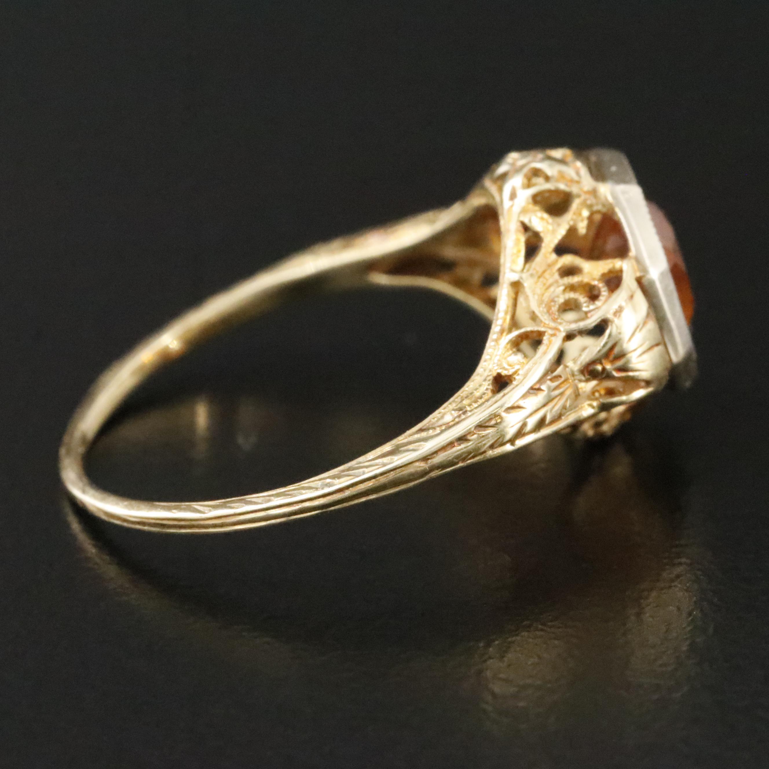 Vintage 14K Citrine Filigree Ring