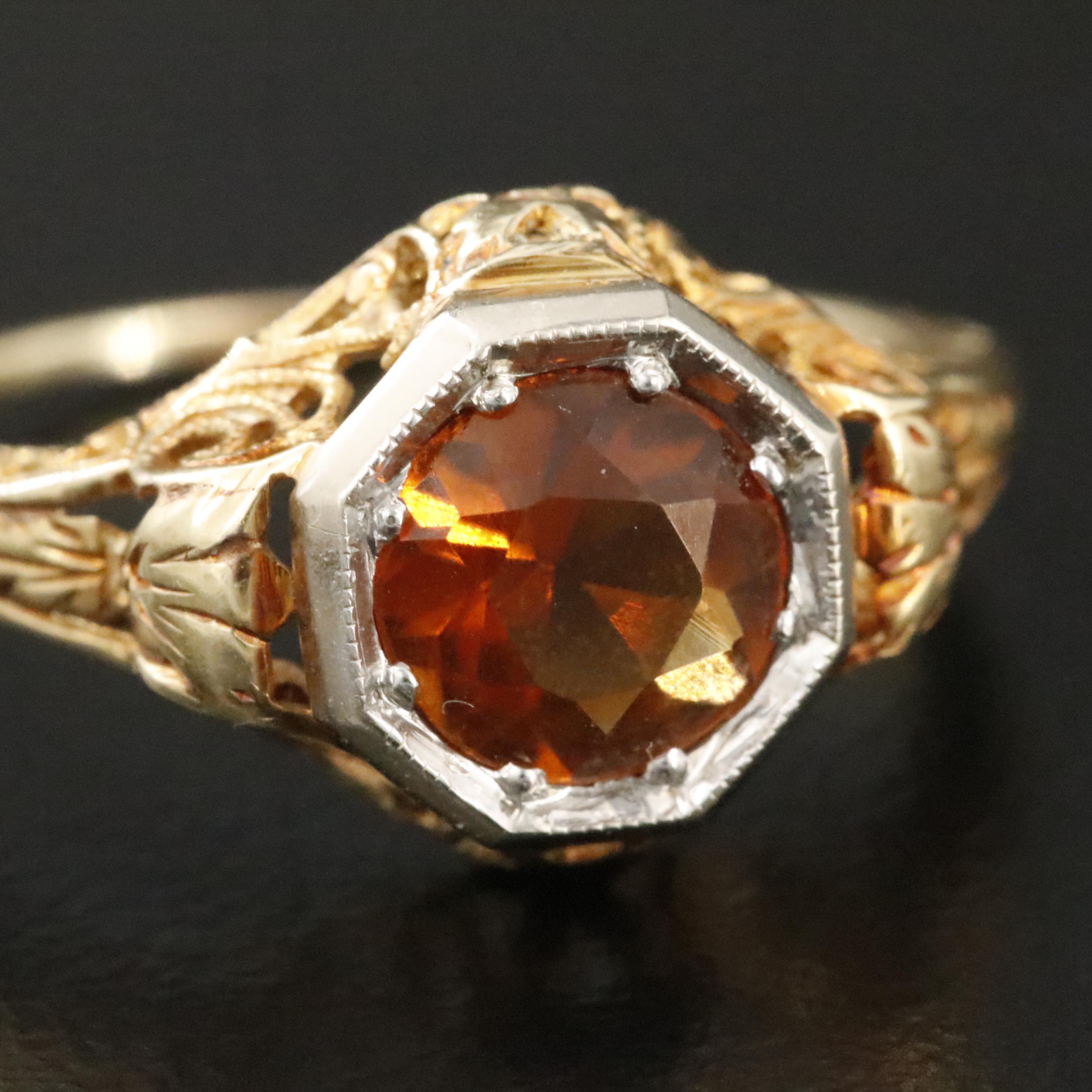 Vintage 14K Citrine Filigree Ring