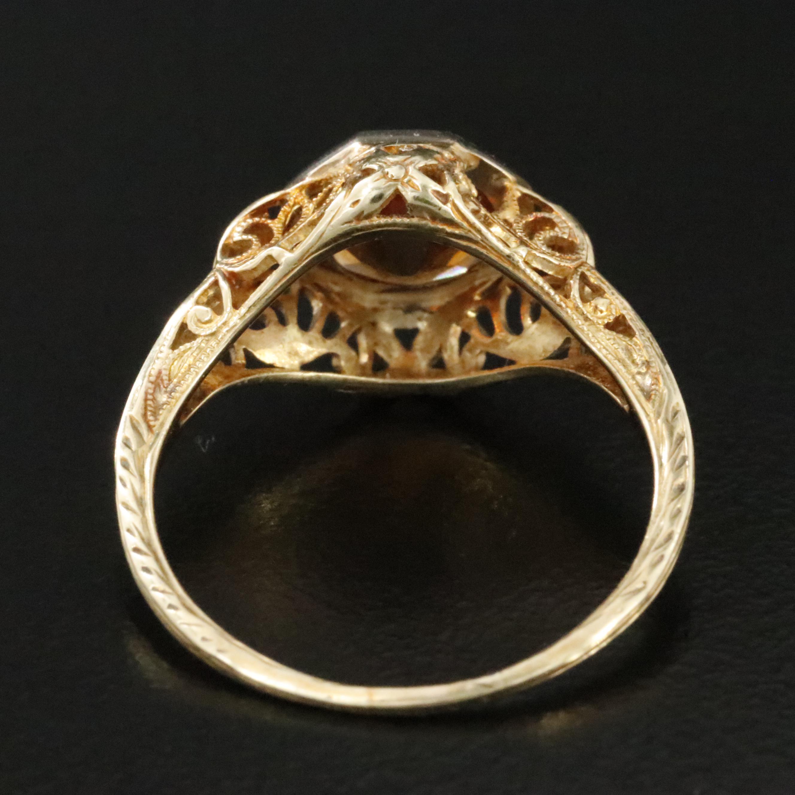 Vintage 14K Citrine Filigree Ring