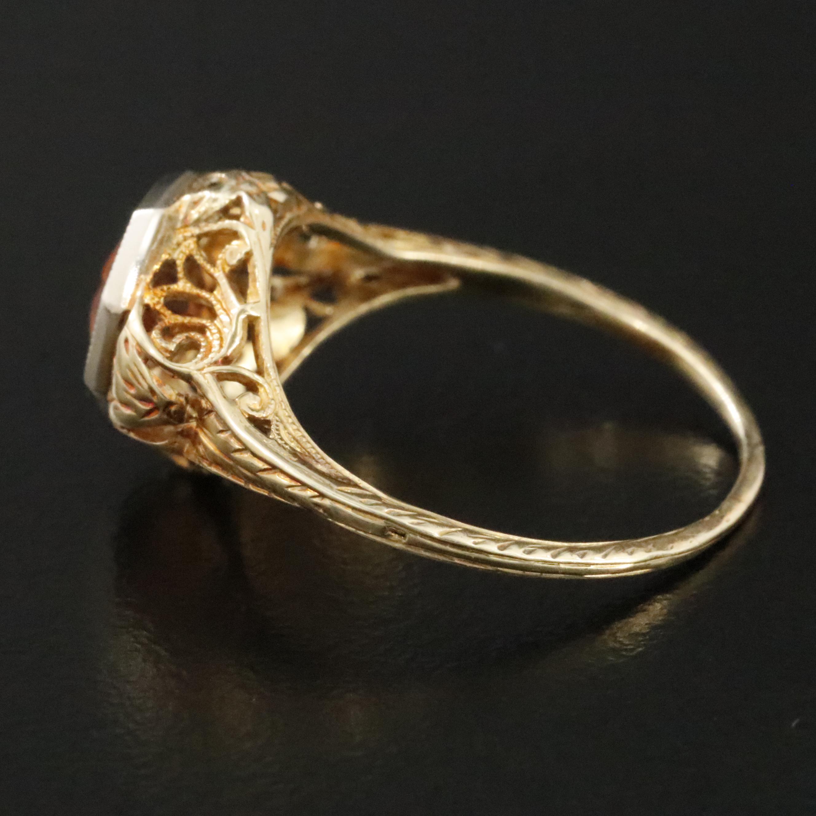 Vintage 14K Citrine Filigree Ring