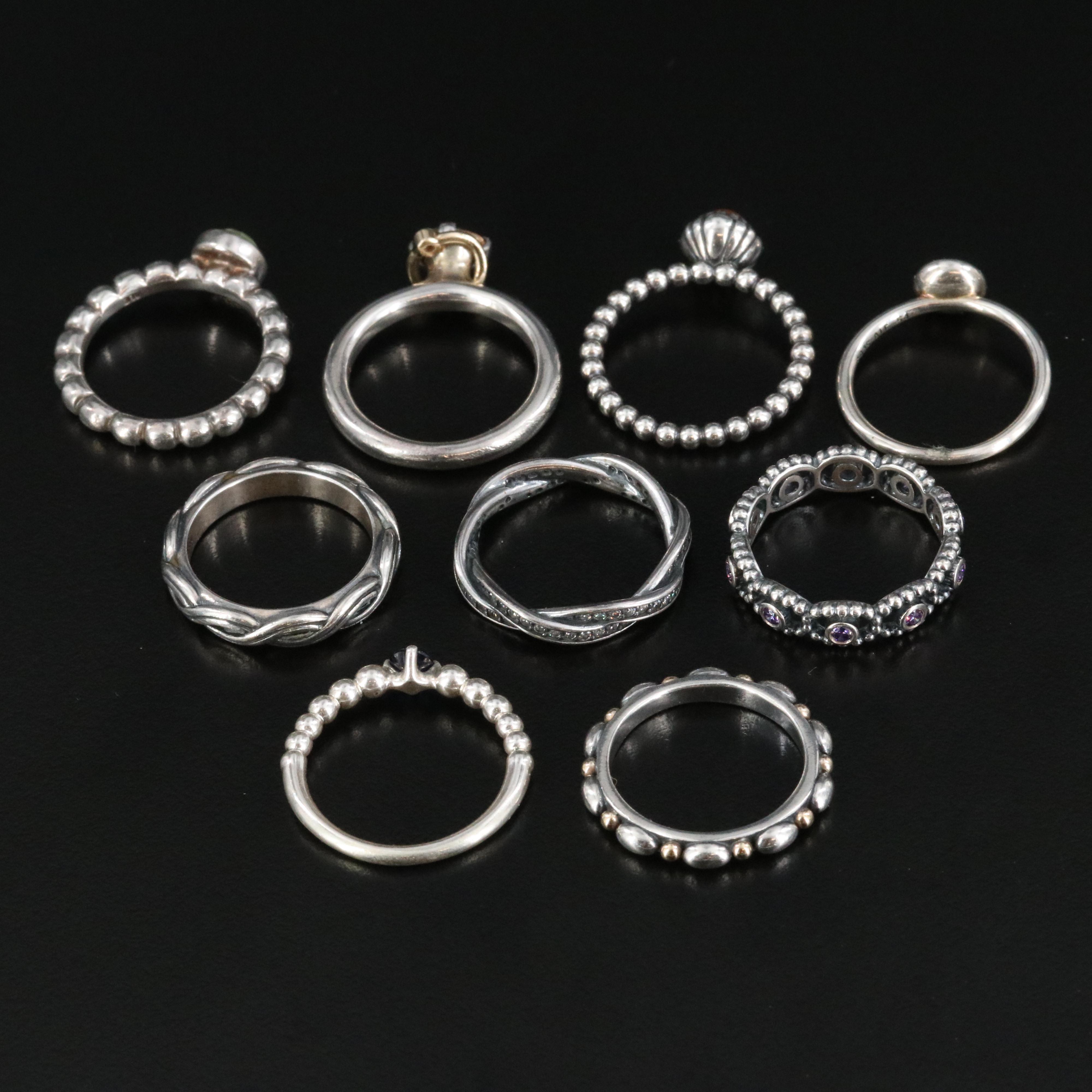 Pandora Sterling Ring Collection Featuring Amethyst, Prehnite and CZ